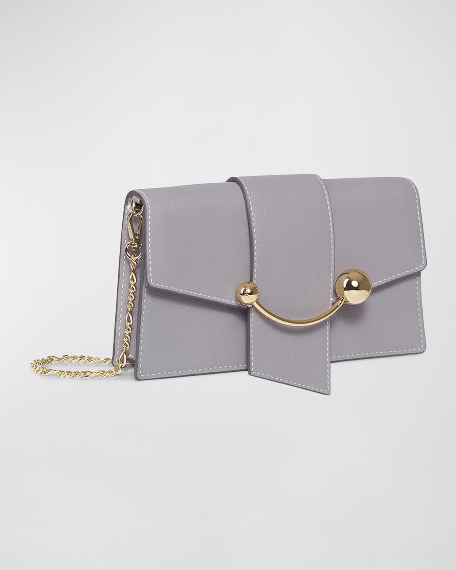 Strathberry Crescent Flap Leather Chain Shoulder Bag, Vanilla Diamond, Women's, Handbags & Purses Shoulder Bags