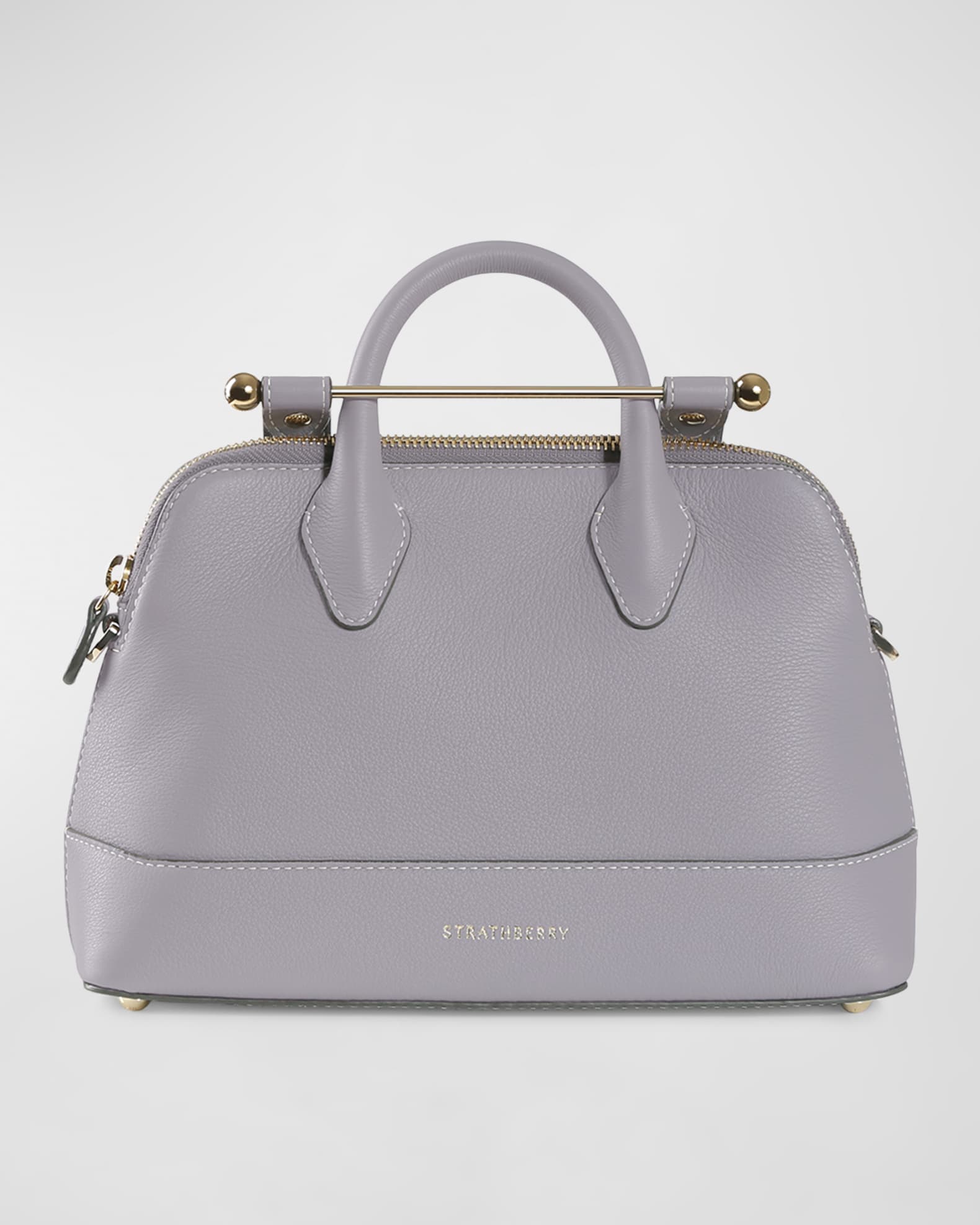 The Strathberry Midi Tote - Vanilla/Frost Grey with Grey Stitch