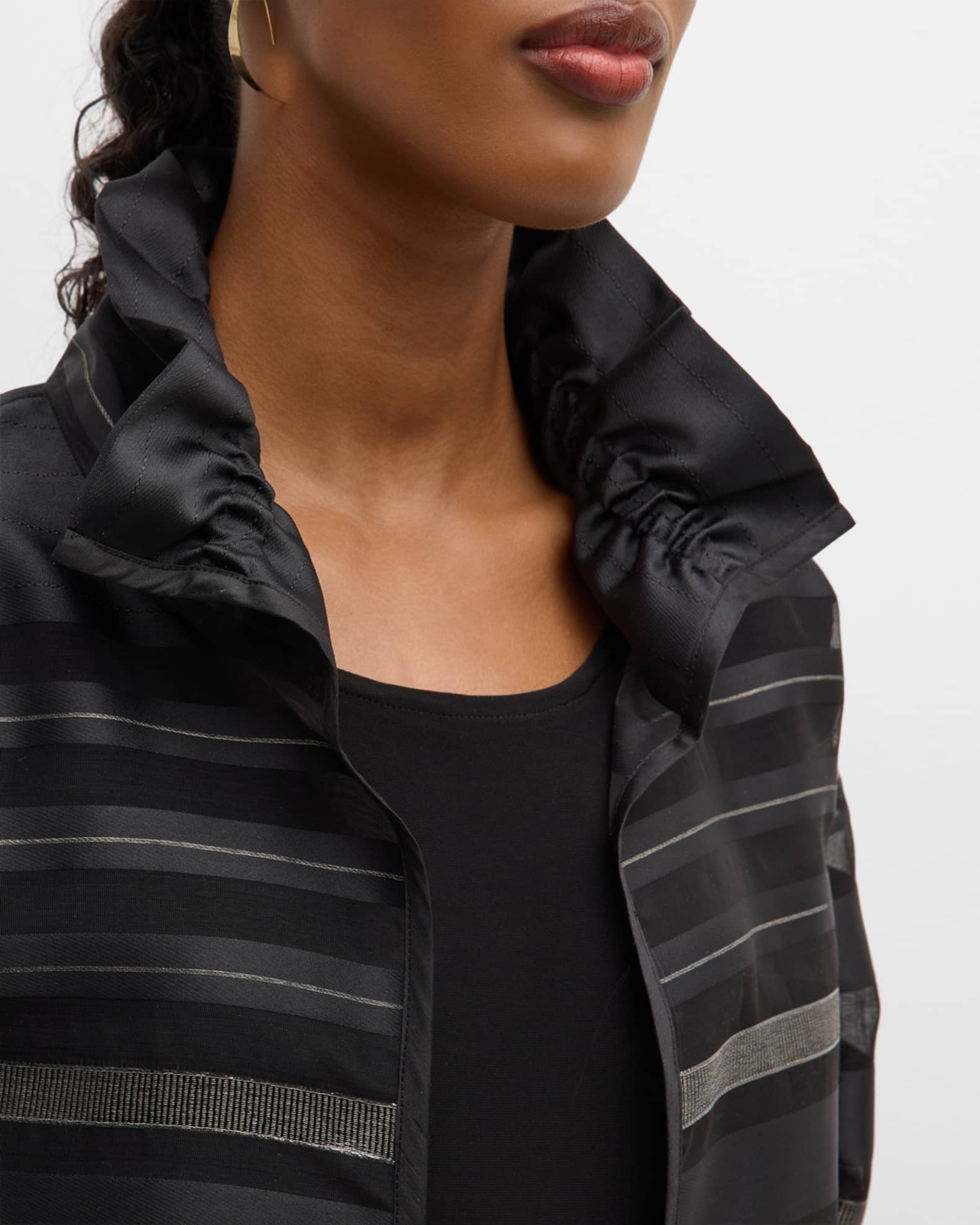 Caroline Rose Striped Open-Front Stand-Collar Jacket | Neiman Marcus