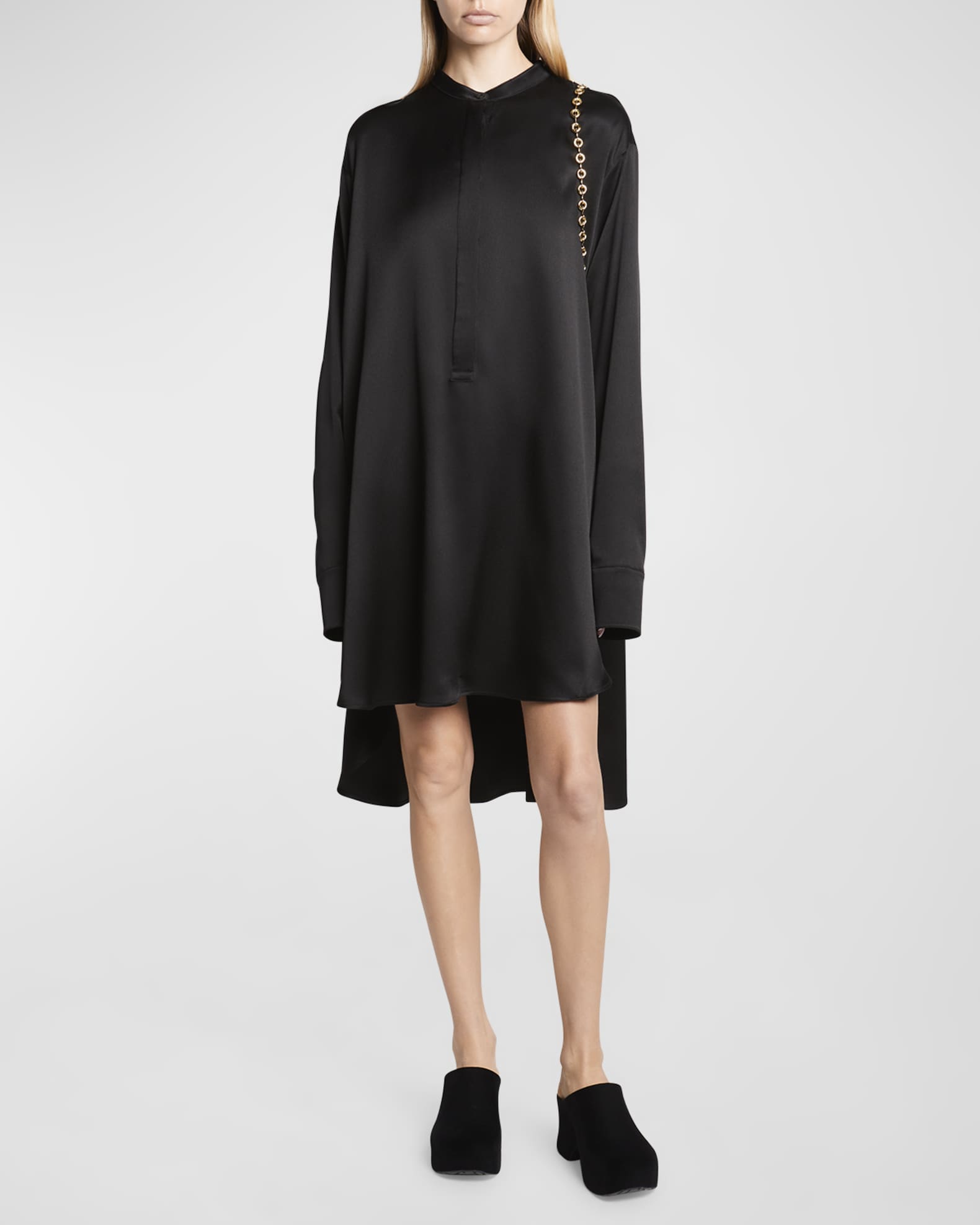 Loewe Silk Shirtdress with Chain Drape Detail Neiman Marcus