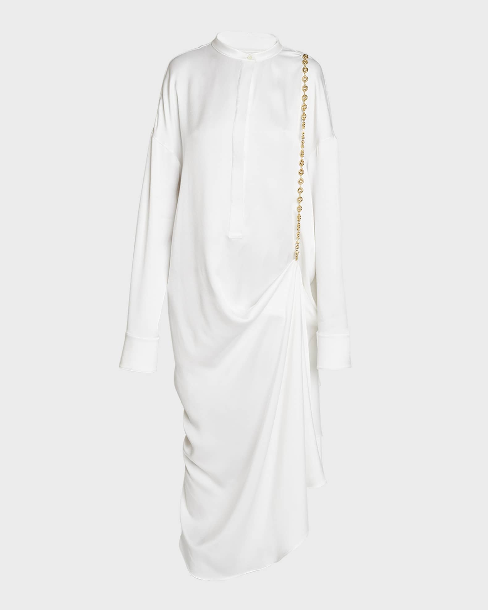 Loewe Silk Long Shirtdress with Chain Drape Detail | Neiman Marcus