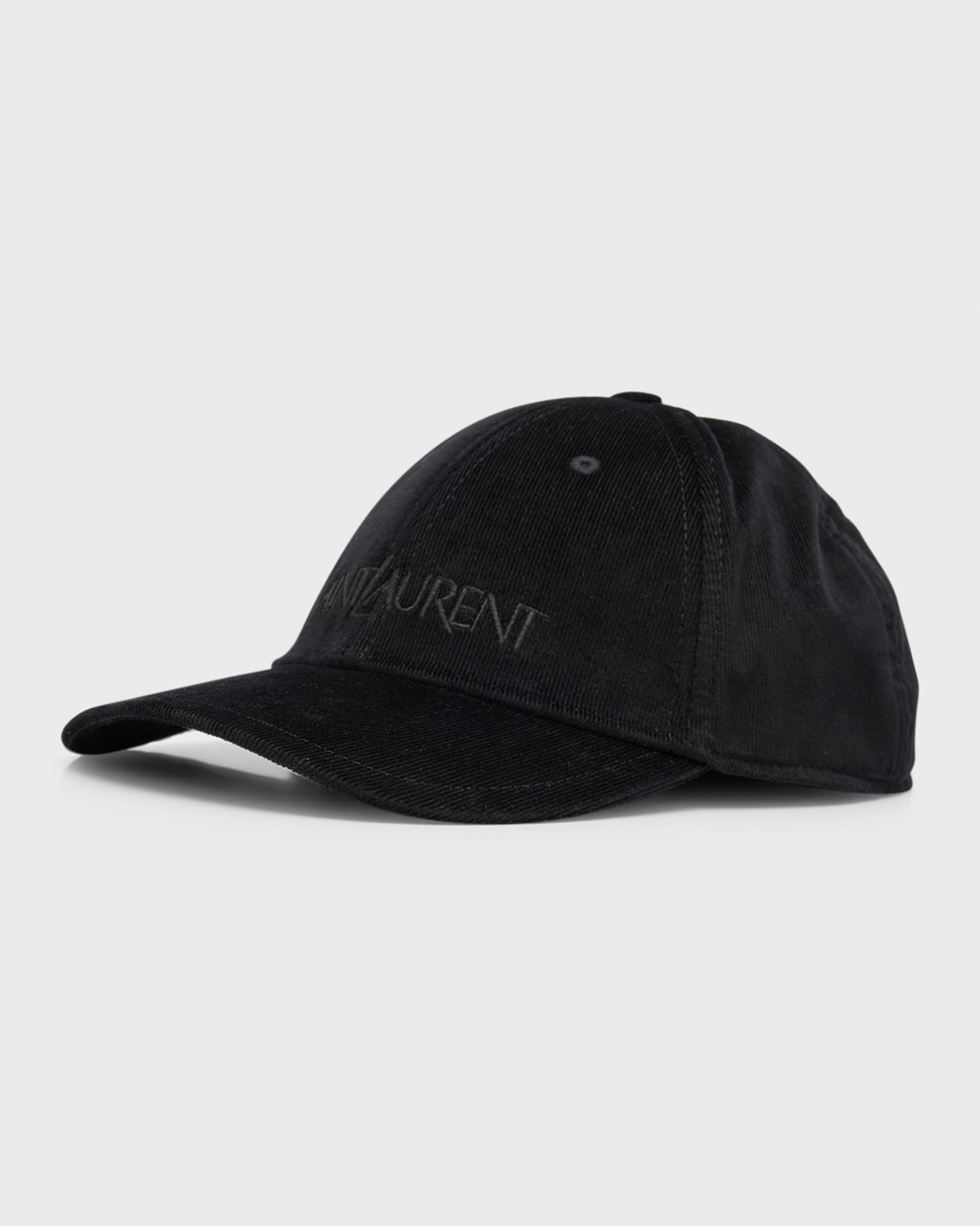 Black Logo-embroidered cotton-corduroy baseball cap, Saint Laurent