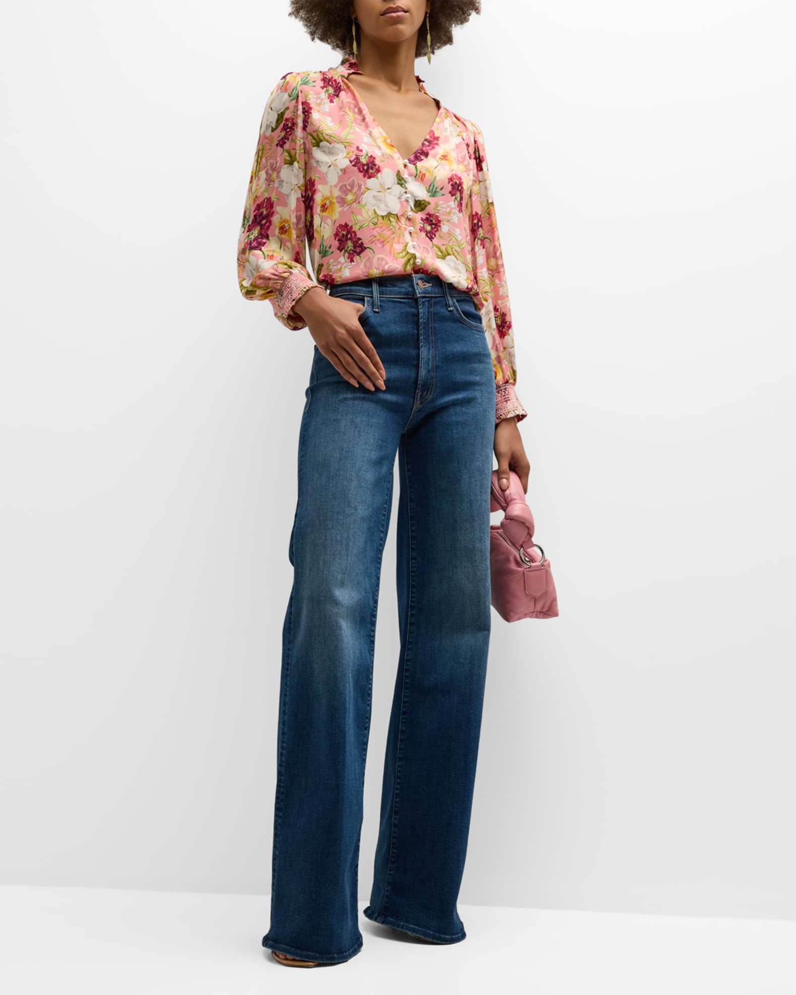 Alice + Olivia Reilly Floral-Print Blouse With Mandarin Collar | Neiman ...