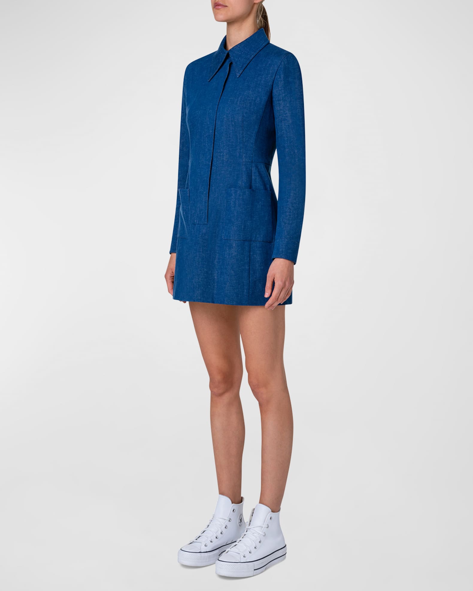 Akris Front-Zip Denim Tunic Mini Dress | Neiman Marcus