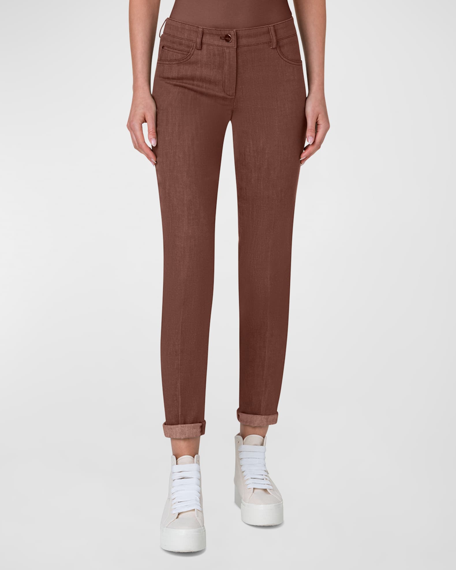 Low-rise cotton slim pants