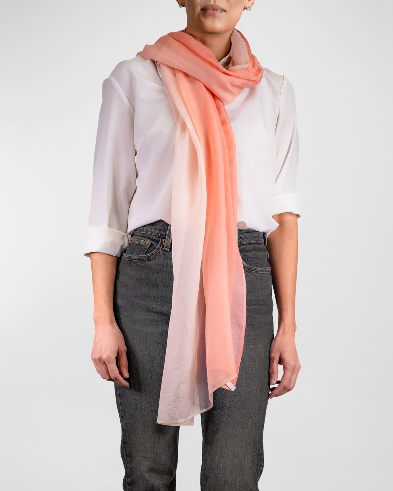 Pink and Orange Ombre Silk Cashmere Scarf