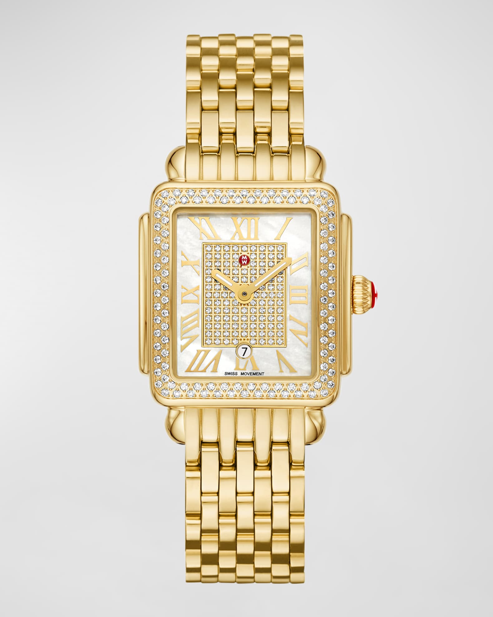 MICHELE Deco Madison Mid Pave 18K Gold Plated Watch with Mother of