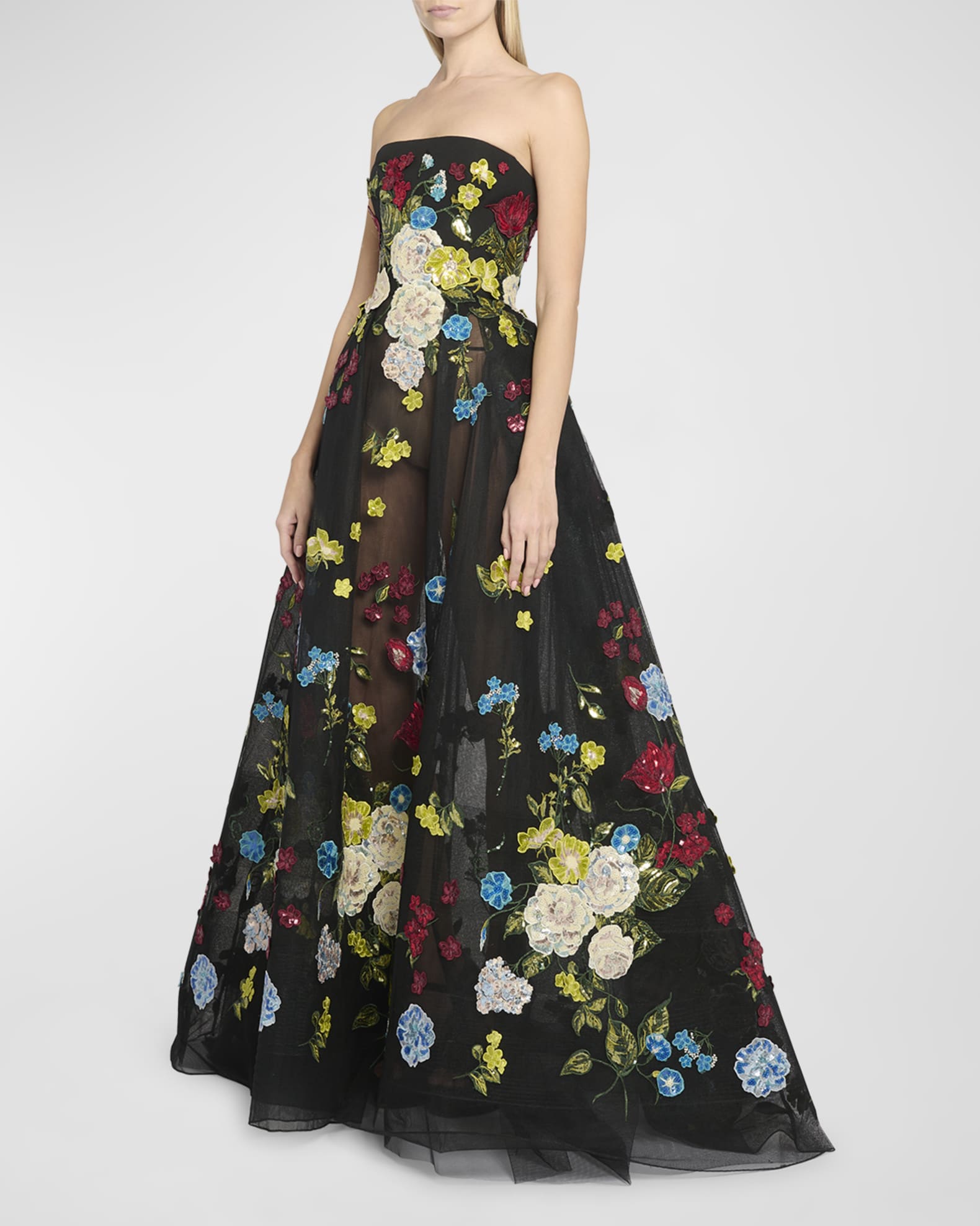GIORGIO ARMANI Floral Print Silk Strapless Evening Gown at 1stDibs