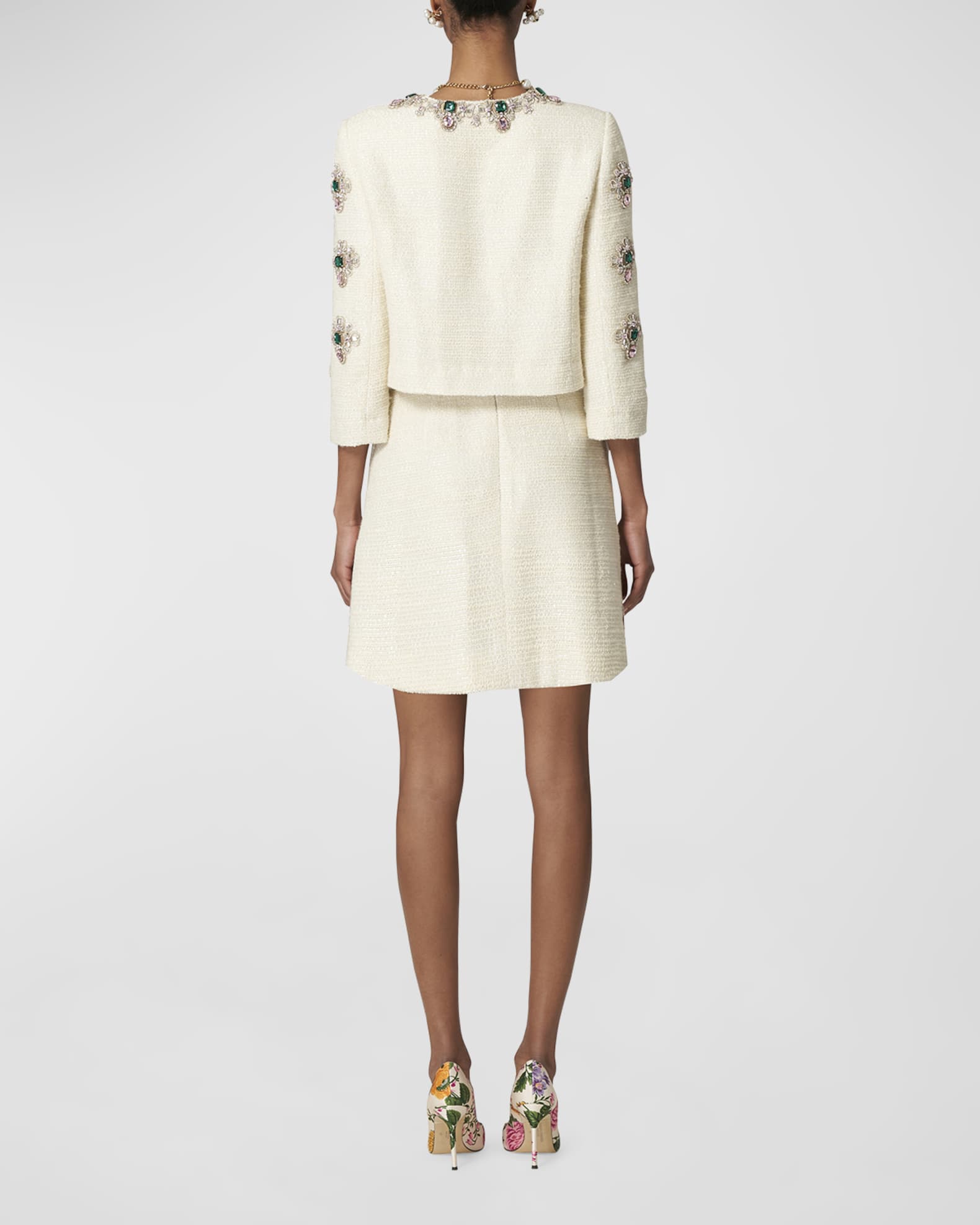 Carolina Herrera Crystal Embellished Paillette Tweed Crop Jacket ...