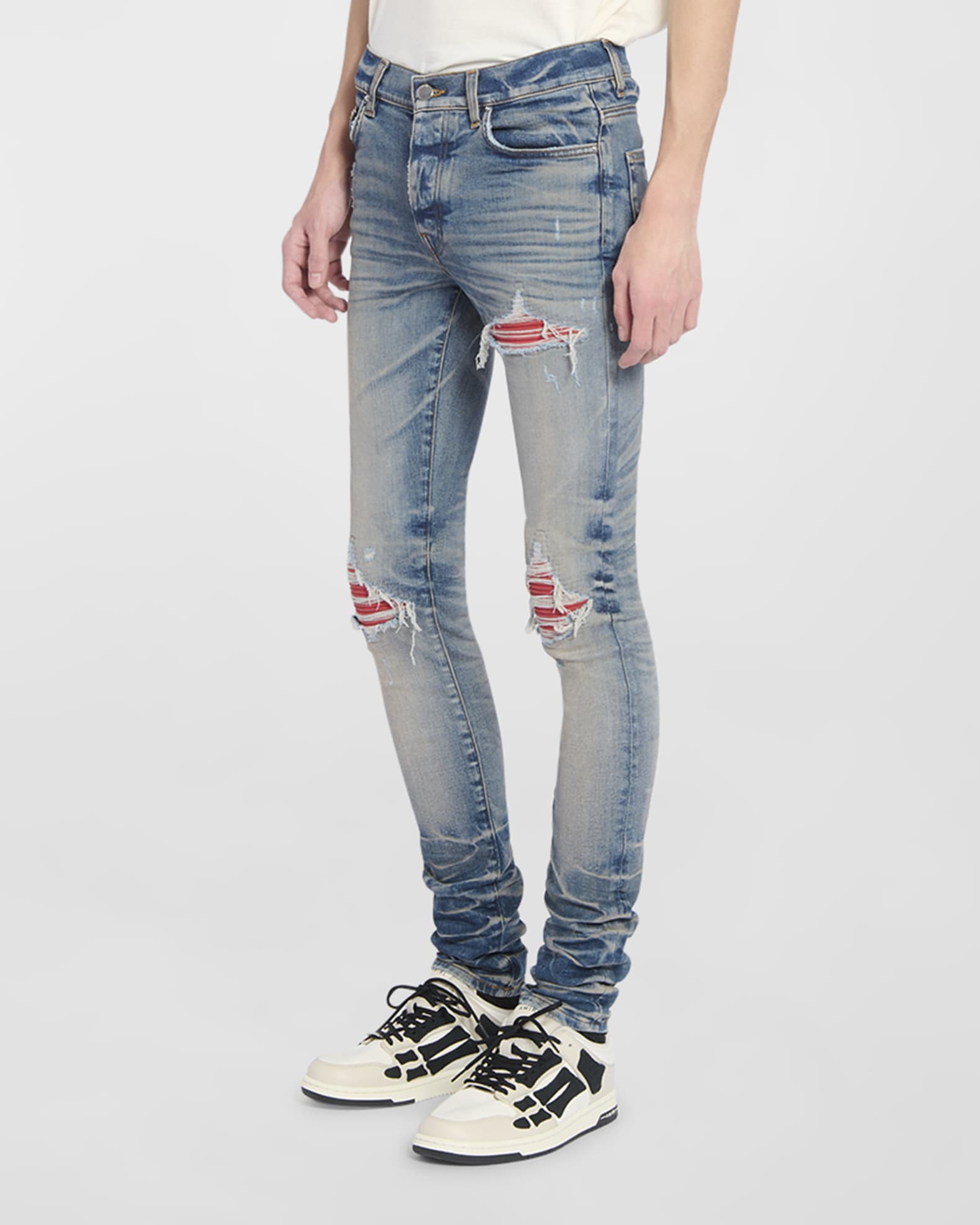 Amiri Men's MX1 Contrast-Patch Skinny Jeans | Neiman Marcus