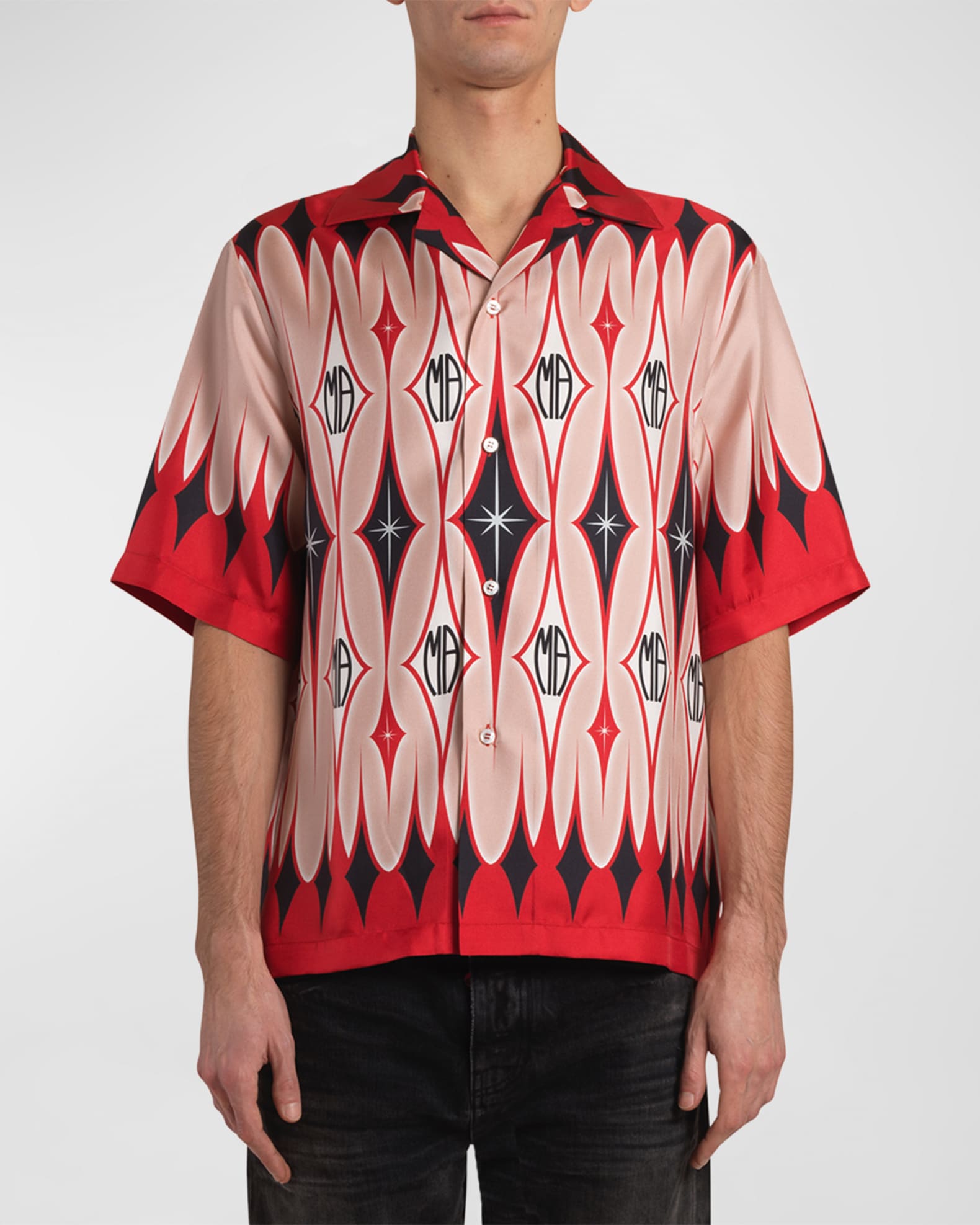Prada Multicolor Printed Cotton Short Sleeve Bowling Shirt L Prada