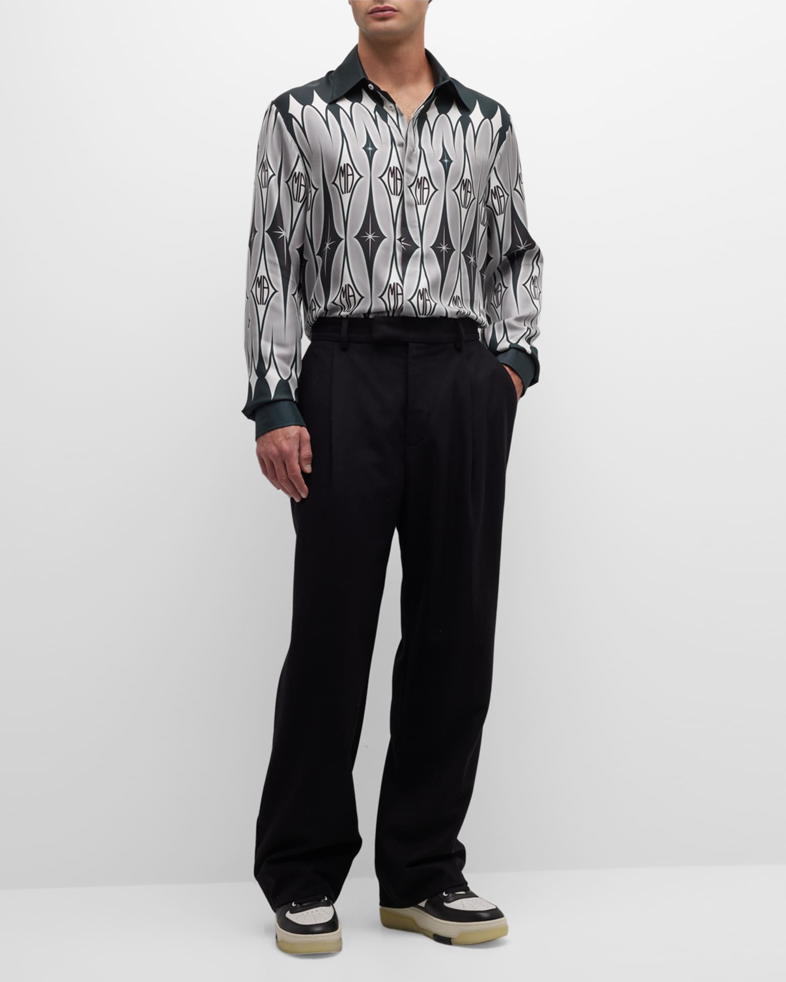 Amiri Men's DoublePleat Shiny Dress Pants Neiman Marcus