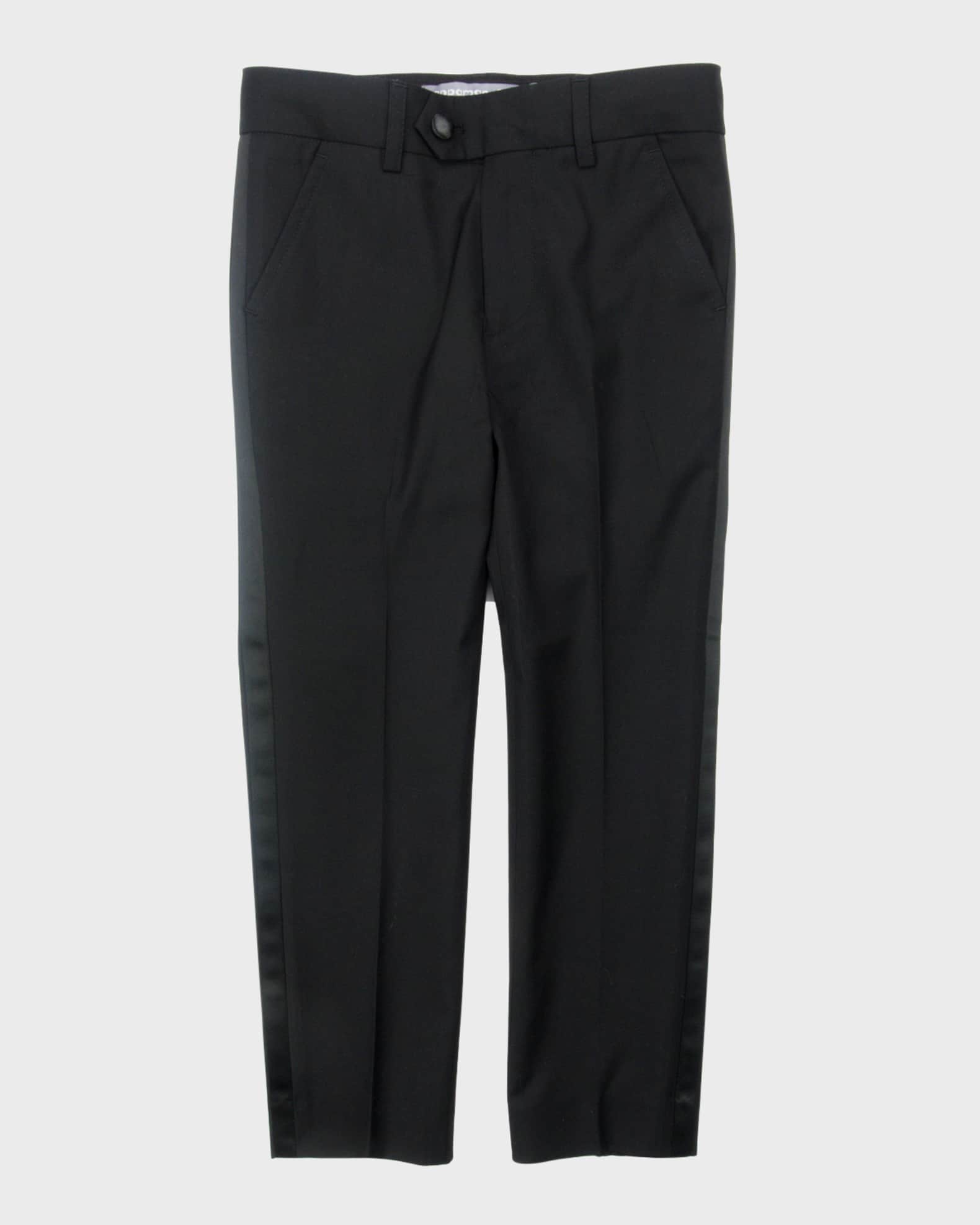Boy's Slim-Cut Tuxedo Pants, Black, Size 3-14 0