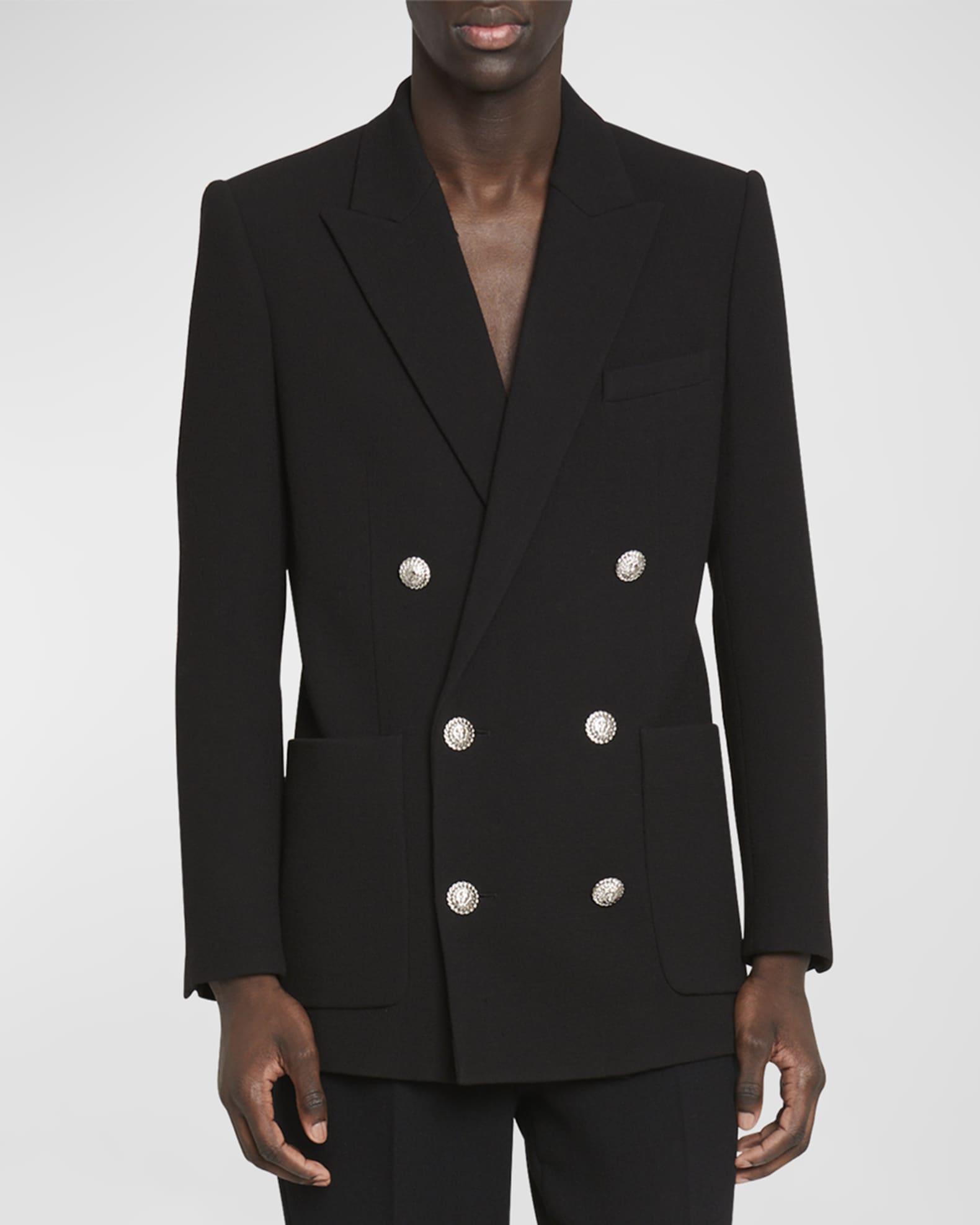 Double-breasted wool crÃªpe tuxedo coat