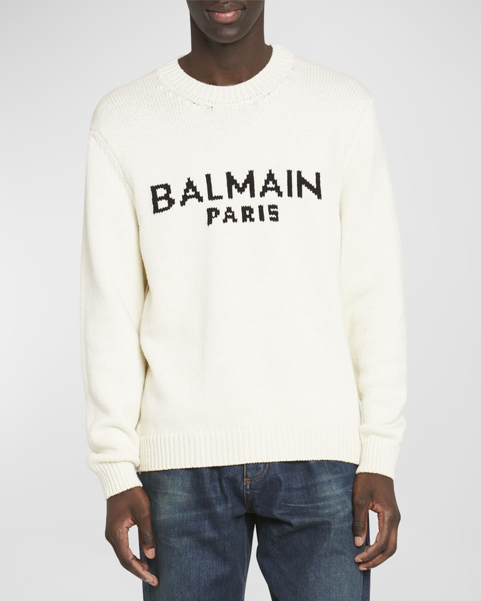 Balmain logo-intarsia colour-block jumper - White