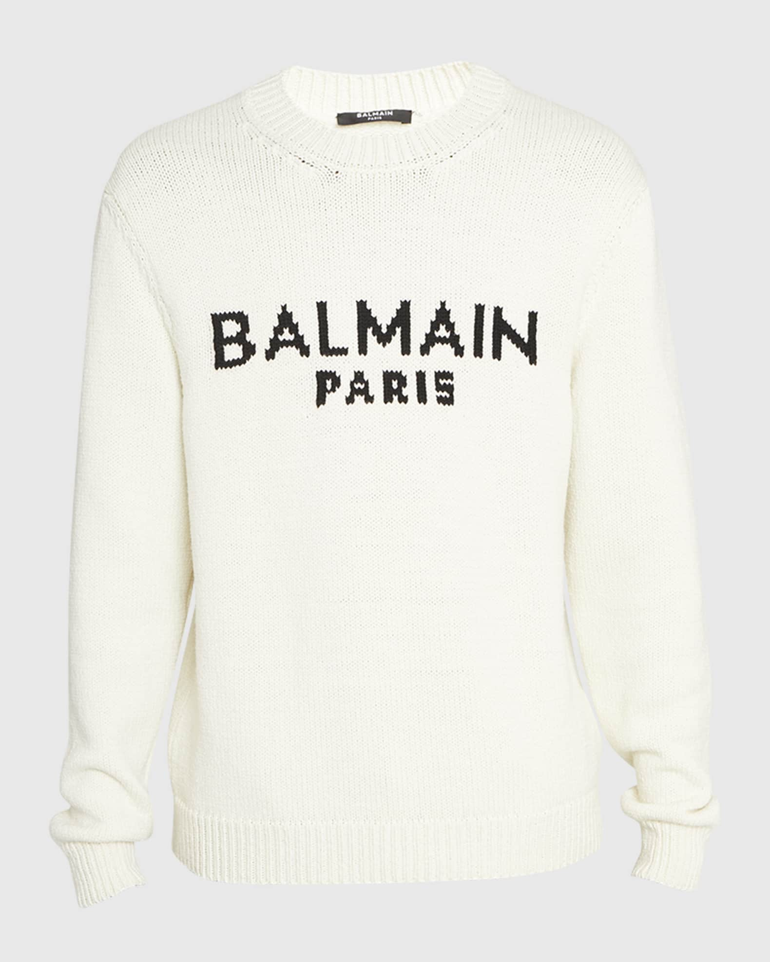 Balmain logo-intarsia colour-block jumper - White