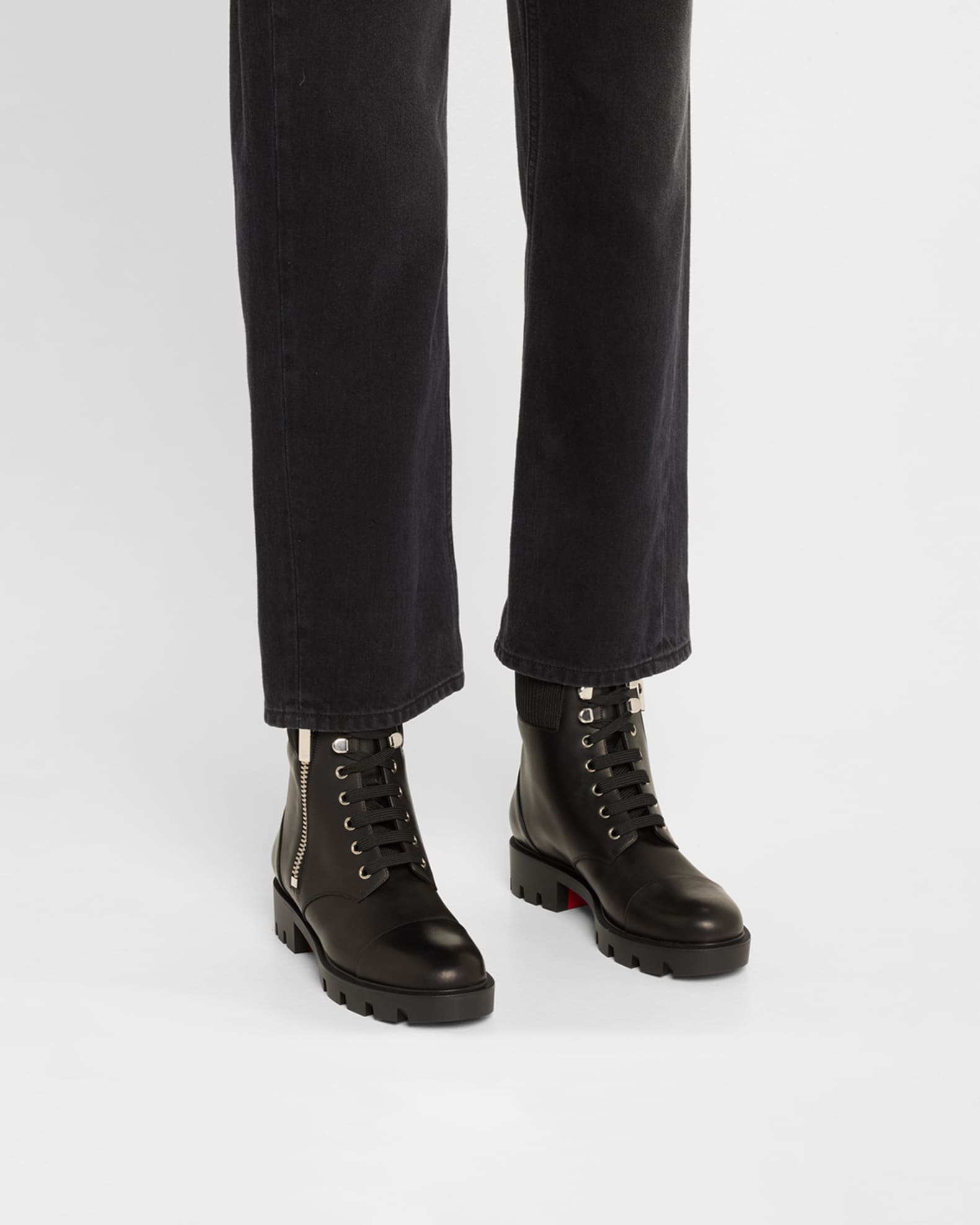 Christian Louboutin En Hiver Leather Knit Red Sole Boots Neiman Marcus