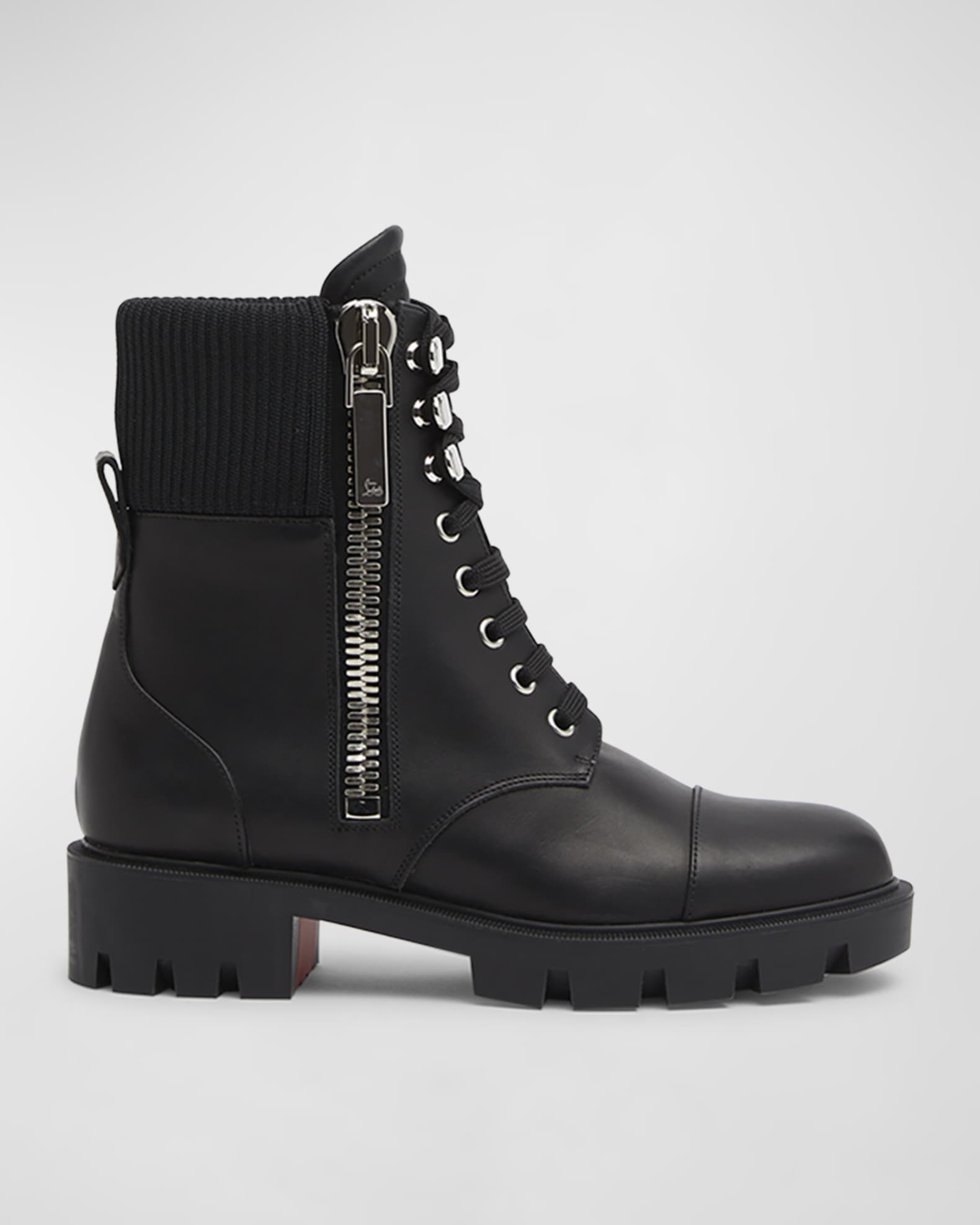 En Hiver Leather Knit Red Sole Boots