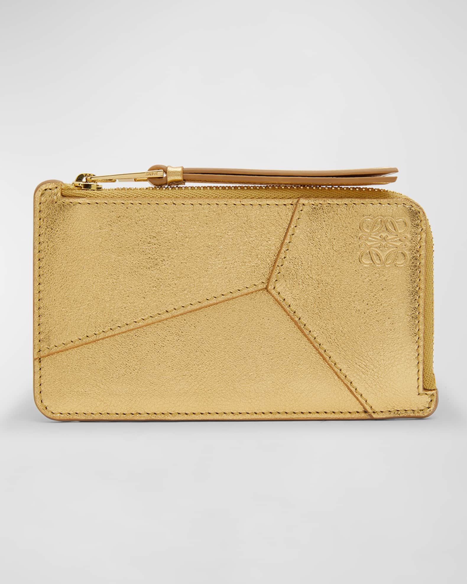 Loewe Puzzle Zip Card Case in Metallic Leather