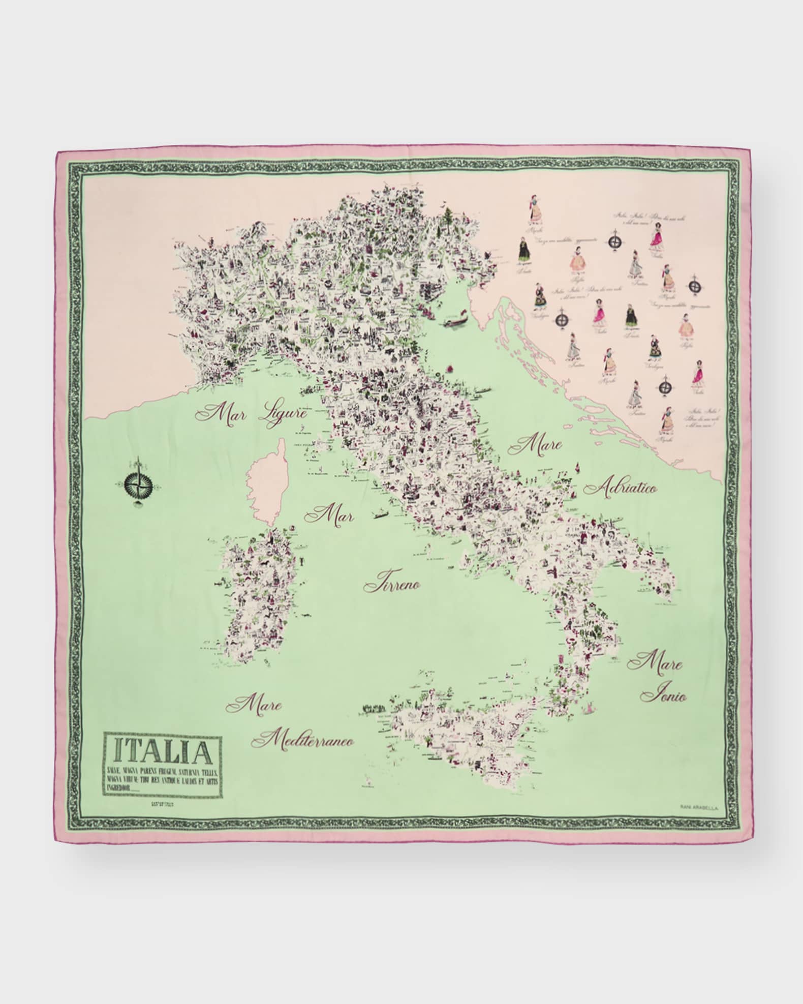 Italy Print Cashmere & Silk Square Scarf  0