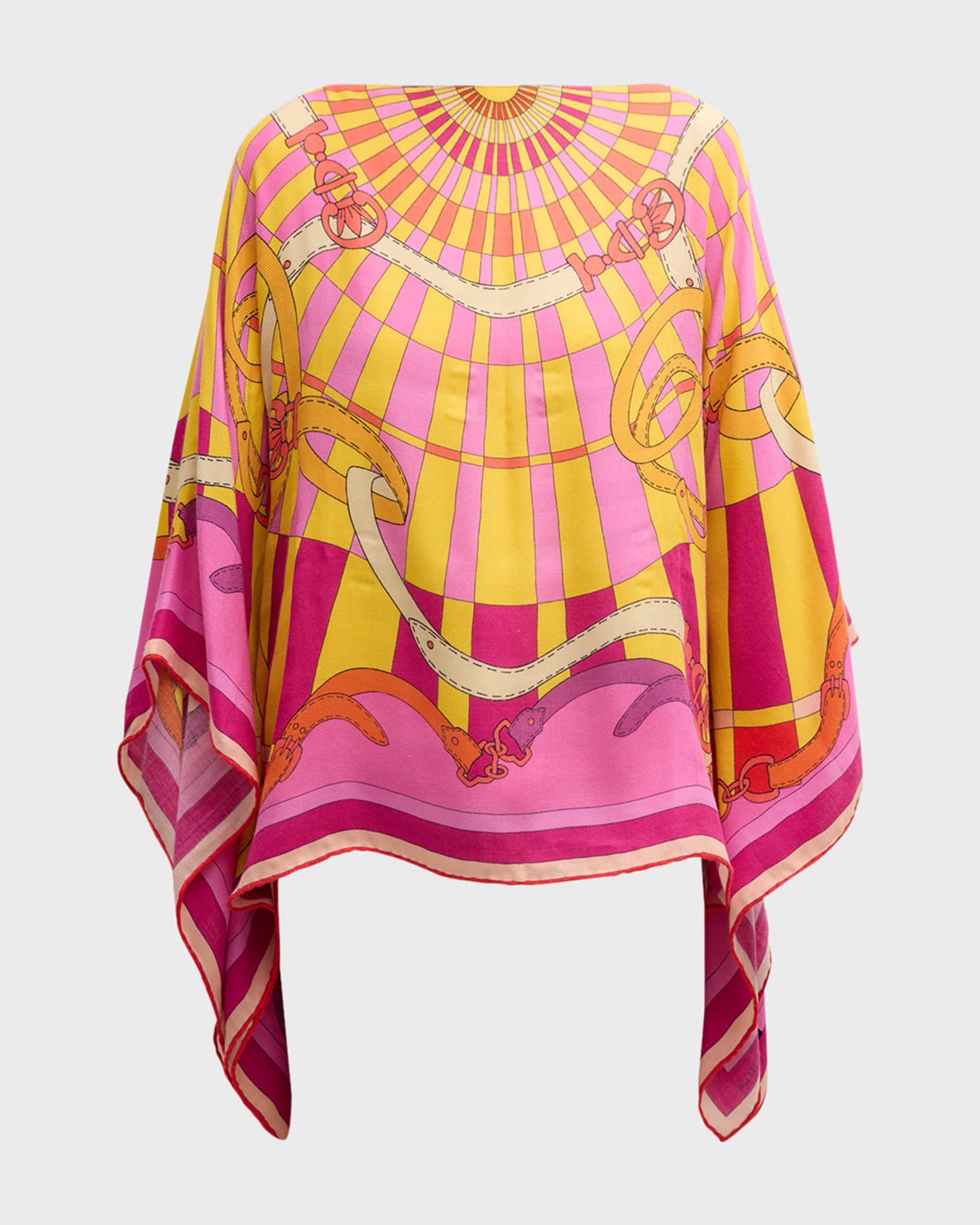 Firenze Print Cashmere & Silk Poncho  1