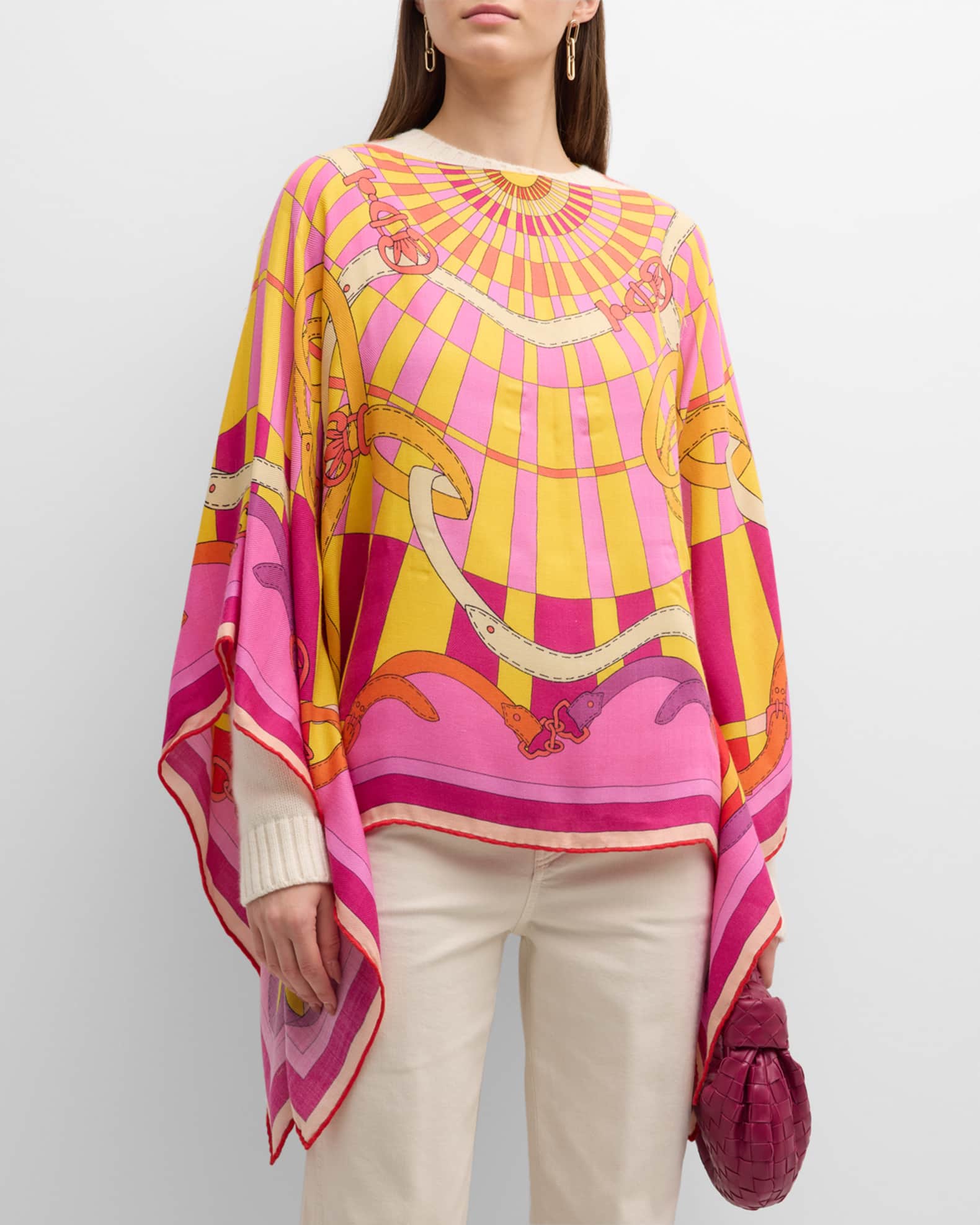 Firenze Print Cashmere & Silk Poncho  0
