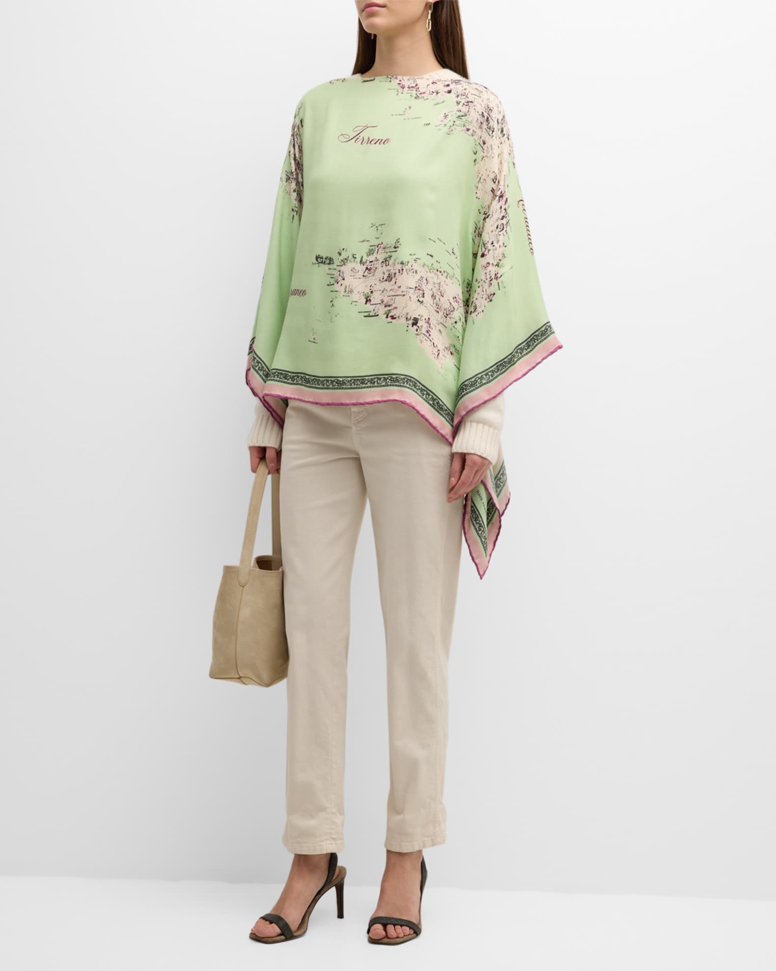 Italy Print Cashmere & Silk Poncho  1
