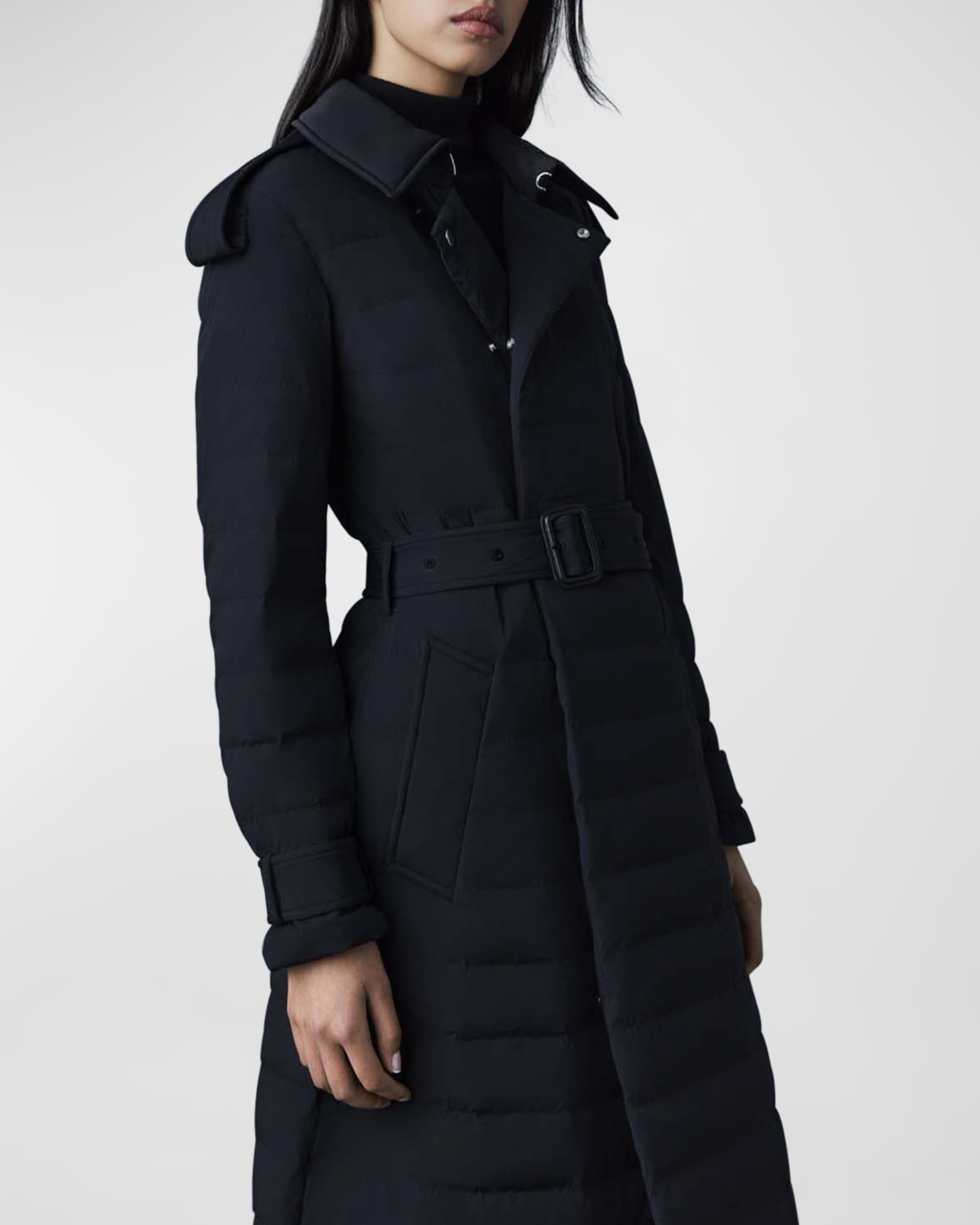 Mackage Magda Agile-360 Stretch Light-Down Belted Long Coat | Neiman Marcus