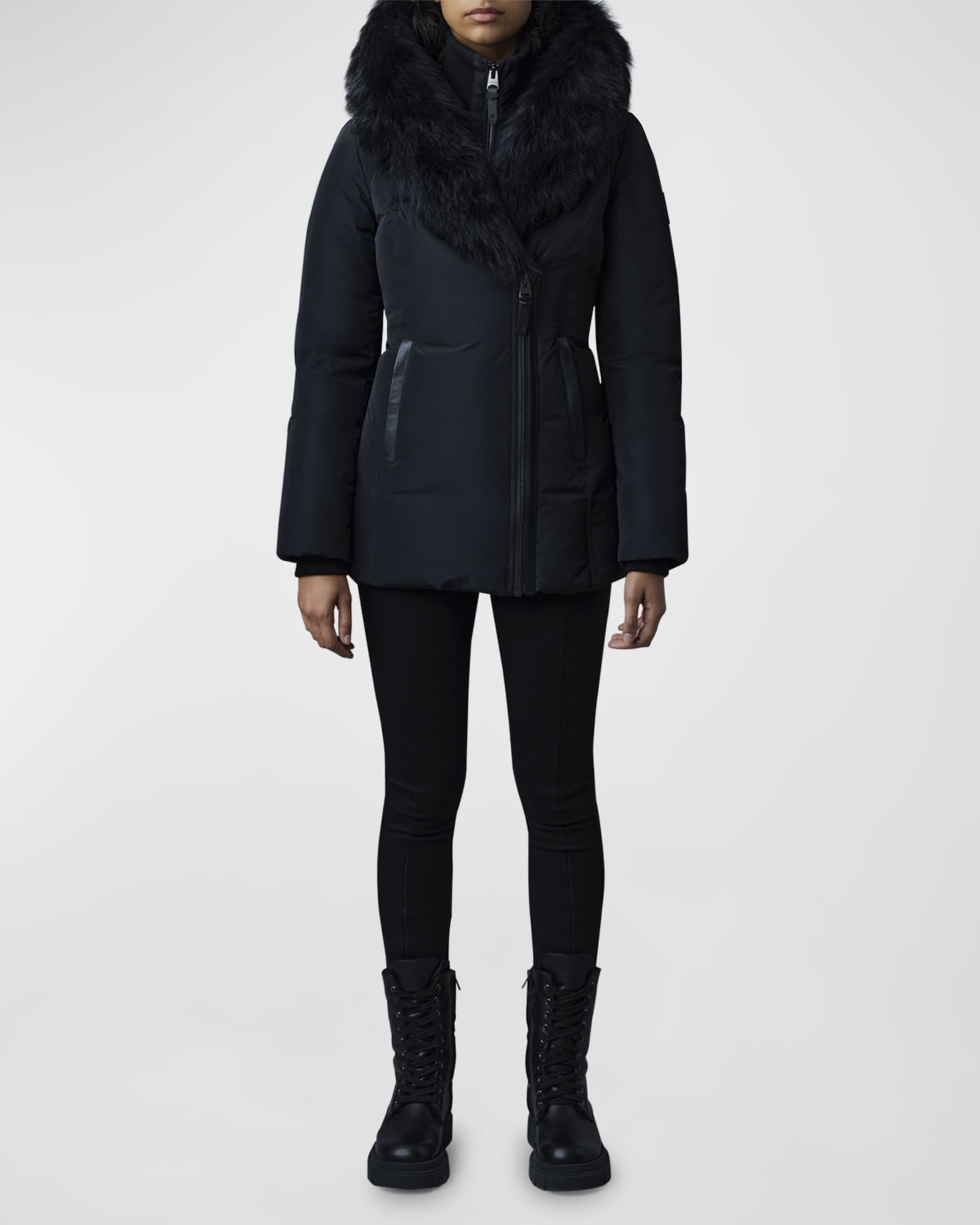 Mackage Adali Hooded Down Jacket with Shearling Collar Neiman Marcus