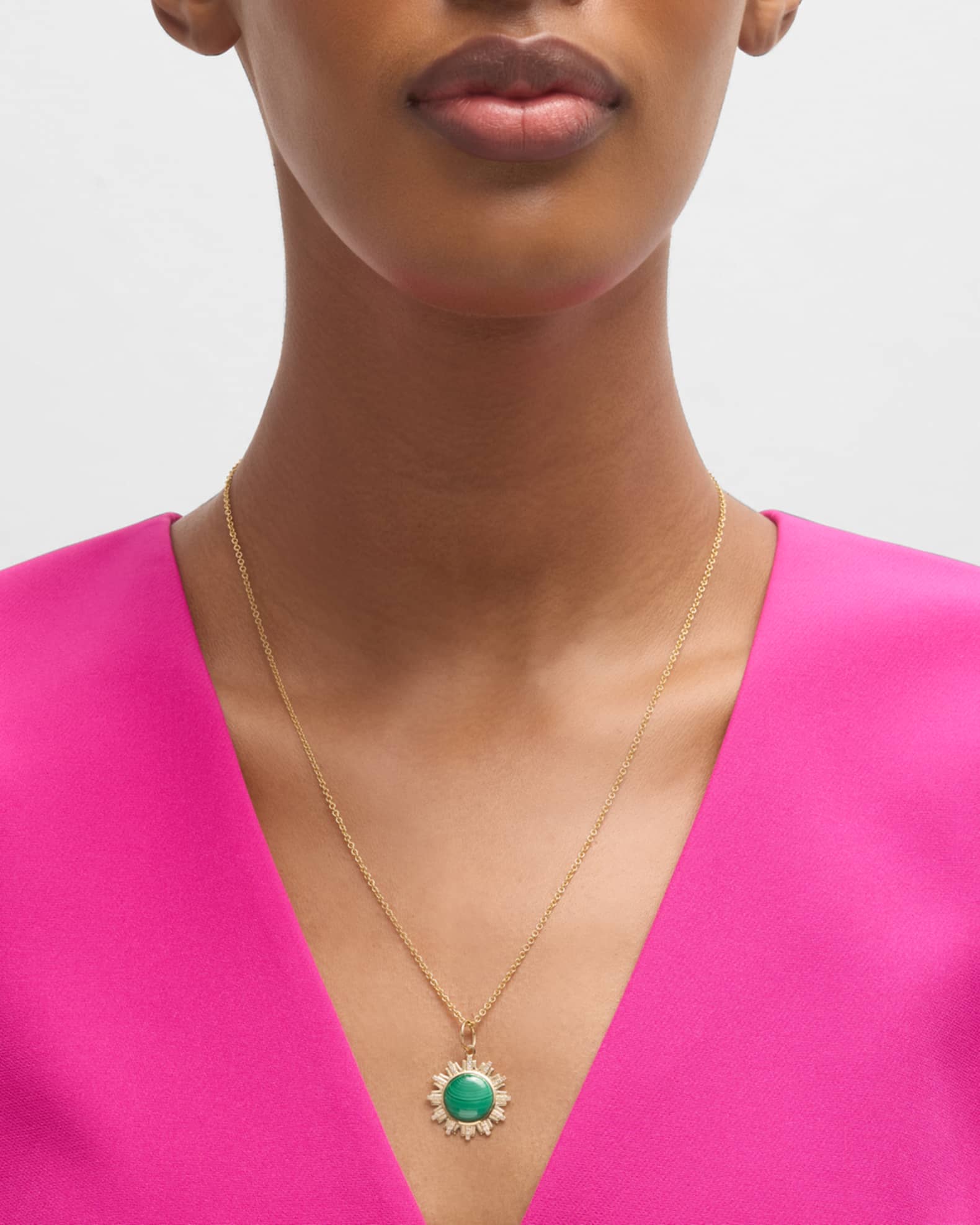 14K Yellow Gold Round Malachite Pendant with Diamonds 1