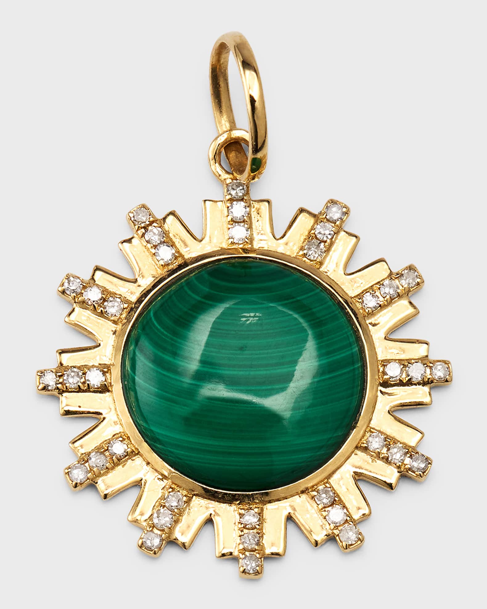 14K Yellow Gold Round Malachite Pendant with Diamonds 0