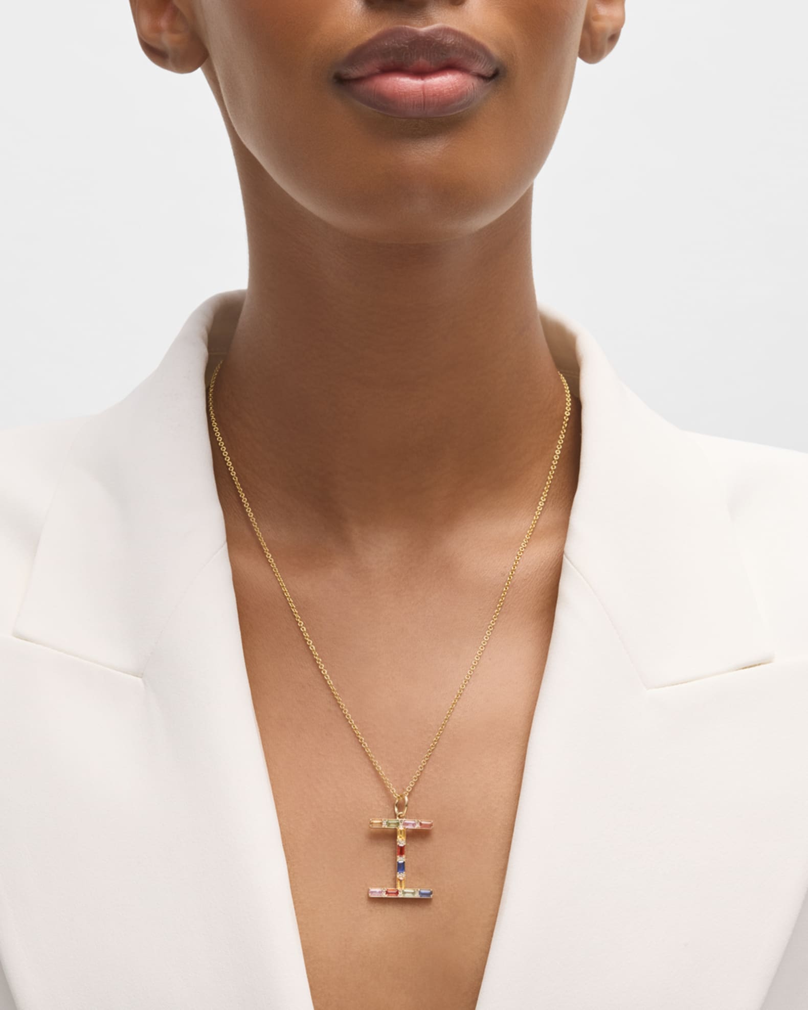Multi-Sapphire and Diamond Initial Pendant, I 1