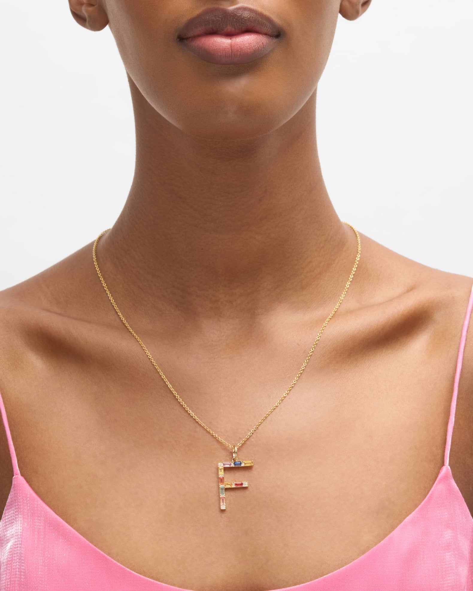 Multi-Sapphire and Diamond Initial Pendant, F 1
