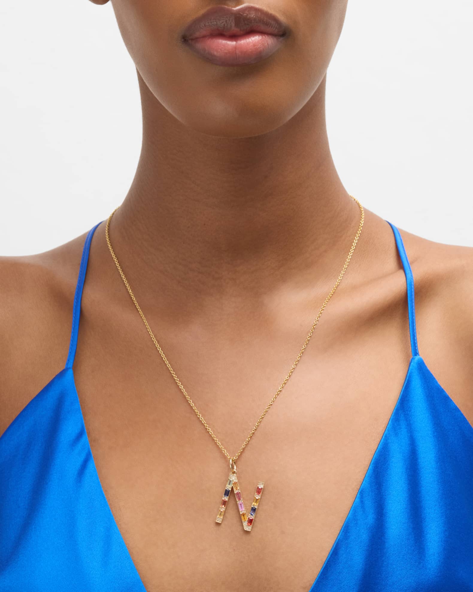 Multi-Sapphire and Diamond Initial Pendant, N 1