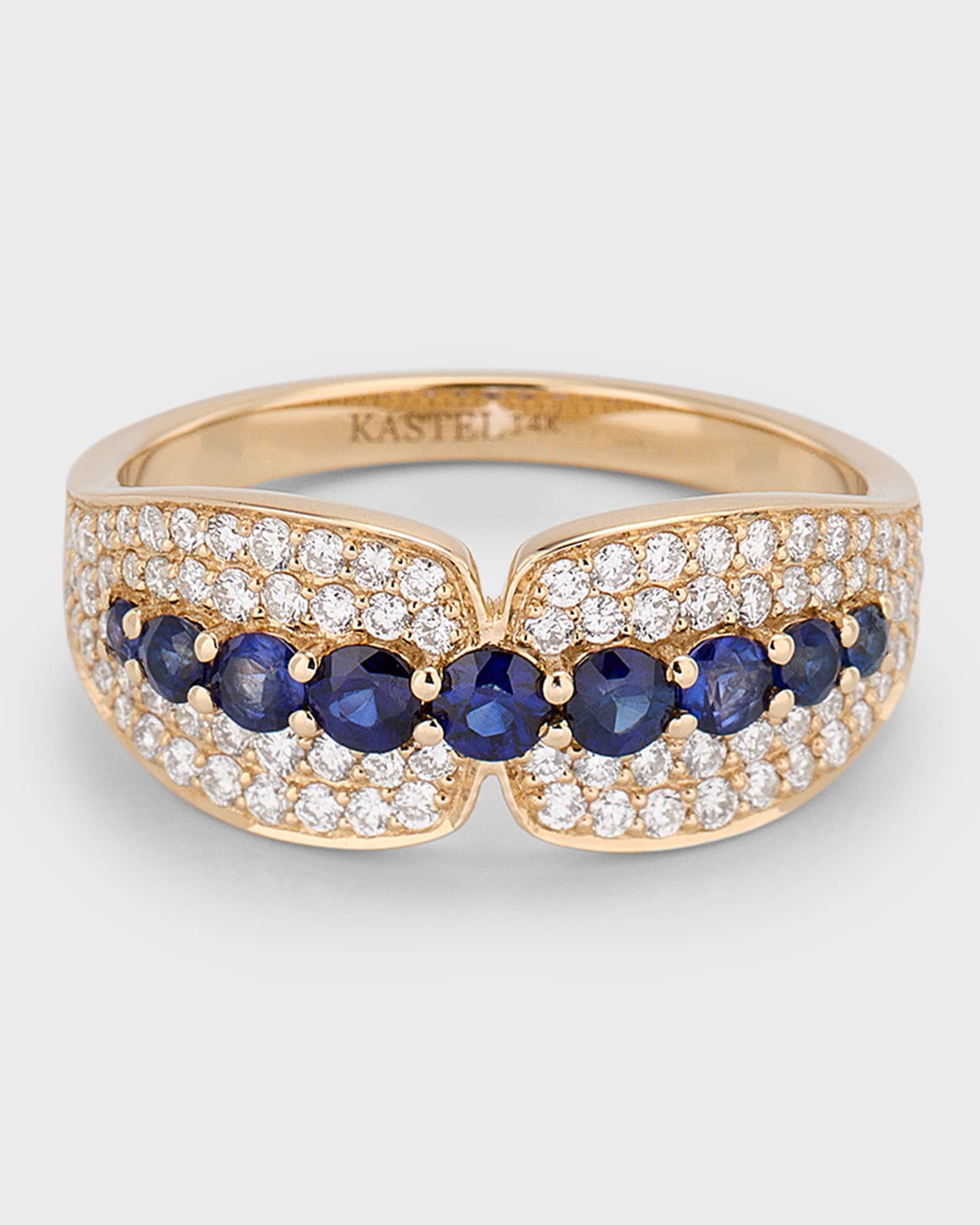 14K Albi Blue Sapphire and Diamond Band Ring, Size 7 0