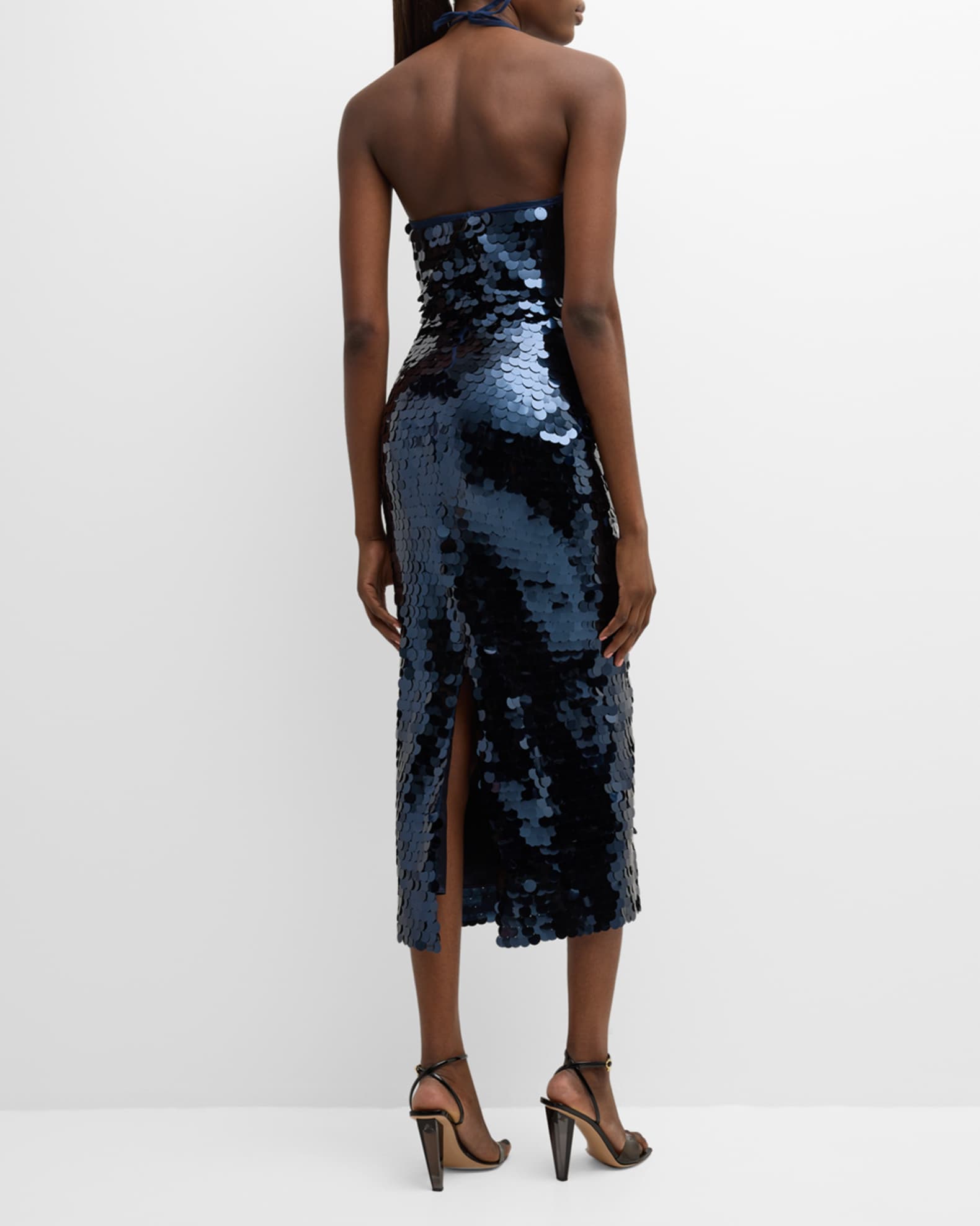The New Arrivals by Ilkyaz Ozel Blanca Sleeveless Sequin Halter Midi Dress