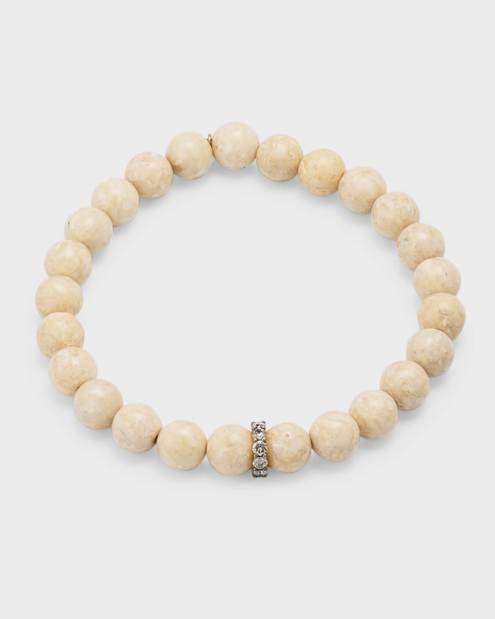 Men's 14K Brown Diamond Spacer Cream Jasper Beaded Bracelet 0