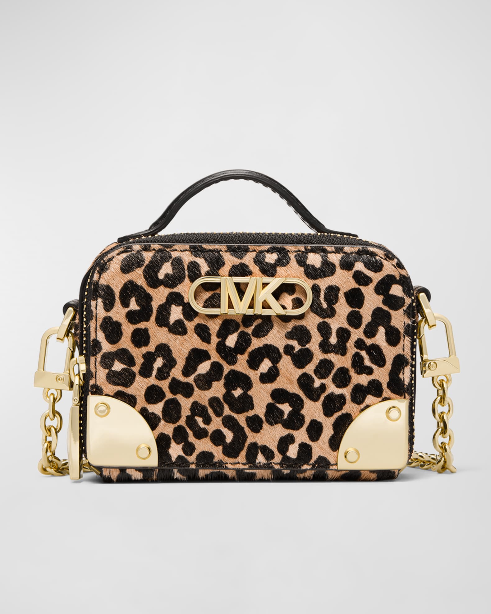 Michael Kors Estelle Micro Leopard Print Calf Hair Crossbody Bag - Black Multi Cheetah