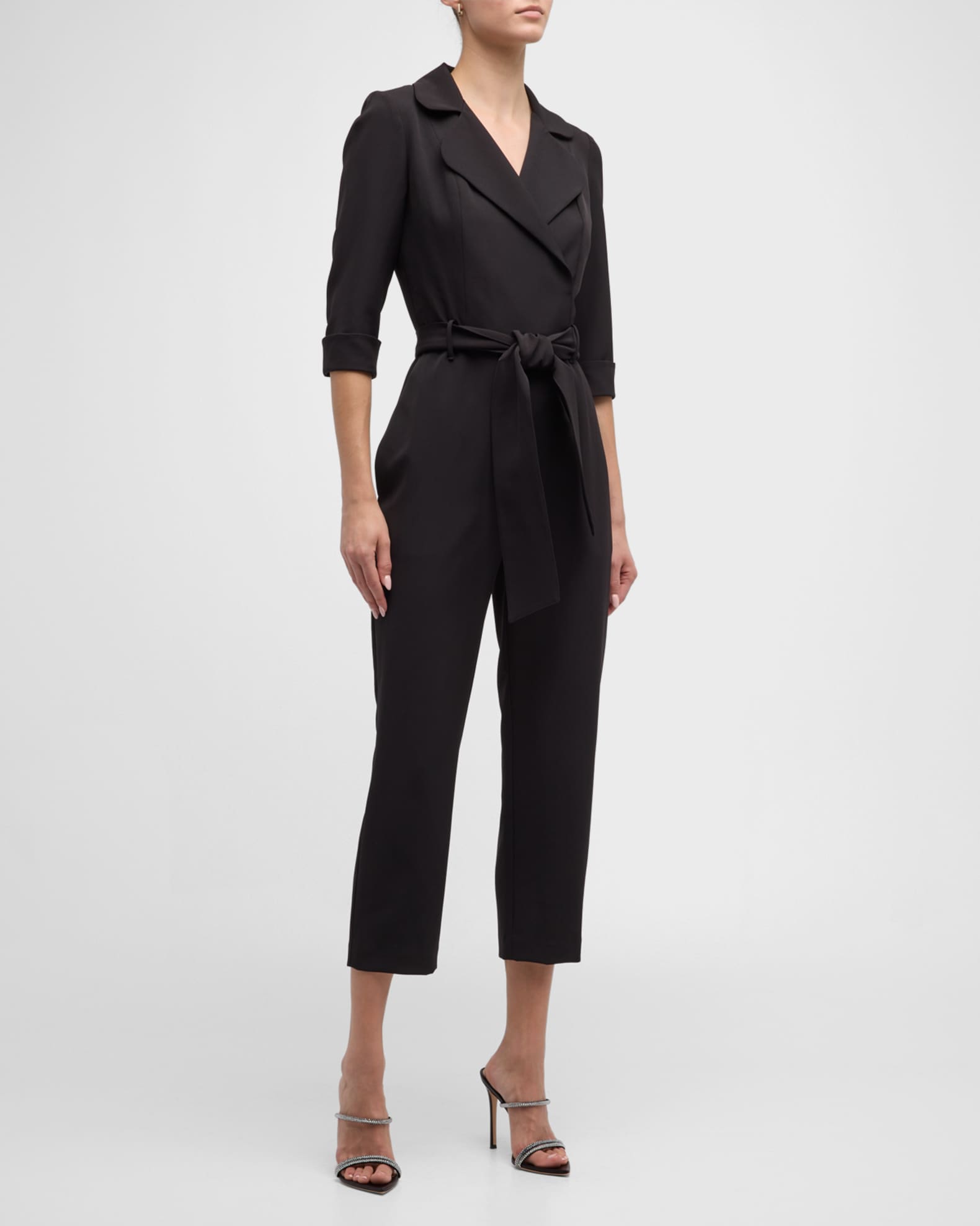 Black Halo Lucinda Belted Collared TaperedLeg Crop Jumpsuit Neiman