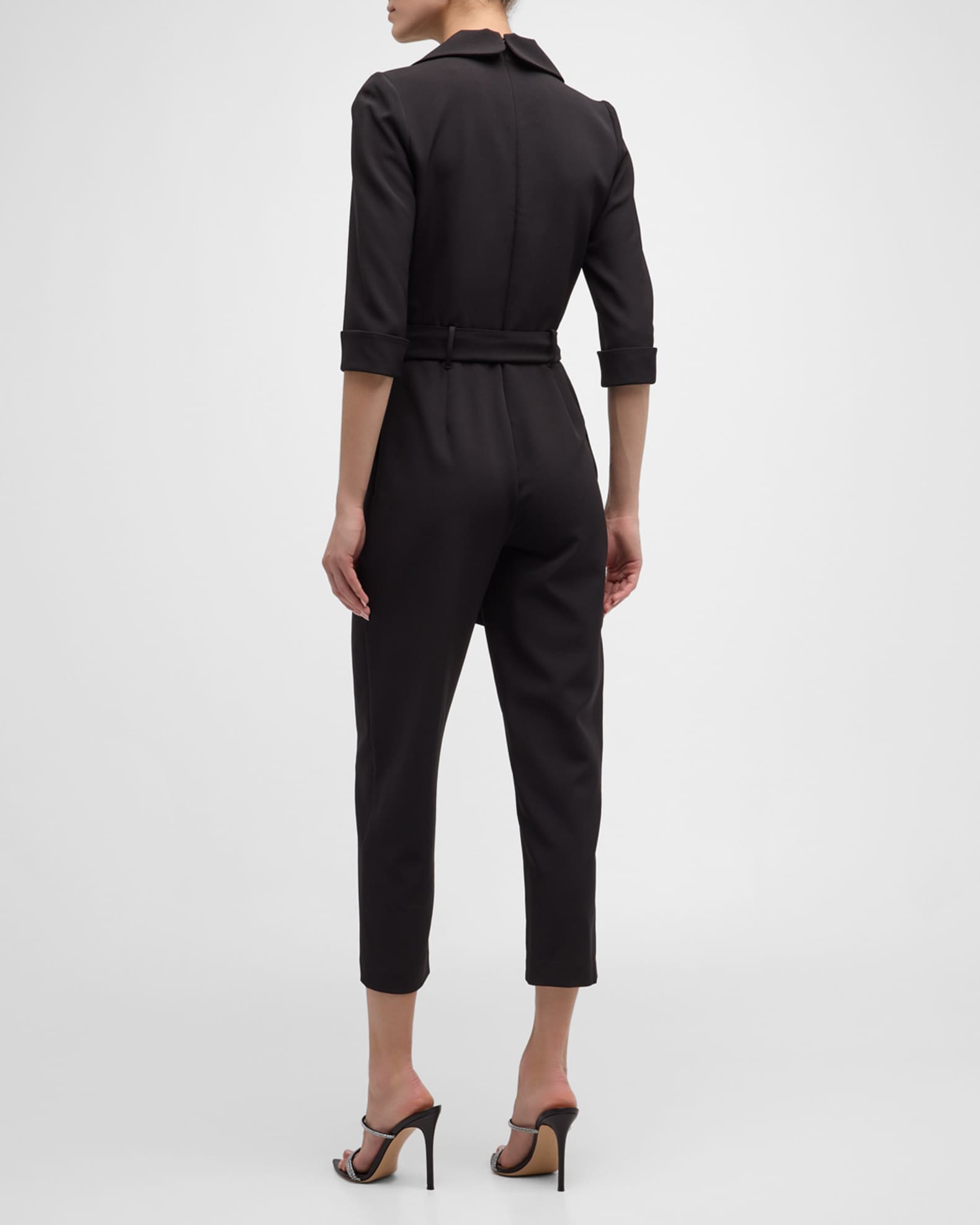 Black Halo Lucinda Belted Collared TaperedLeg Crop Jumpsuit Neiman