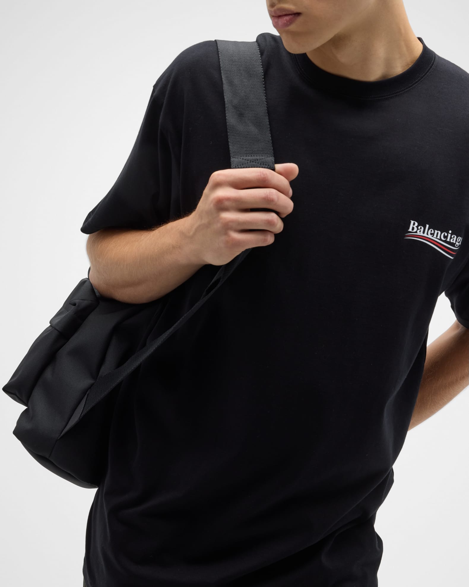 Balenciaga Men's Political Campaign Logo T-Shirt | Neiman Marcus Balenciaga Men's Political Campaign Logo T-Shirt | Neiman Marcus
