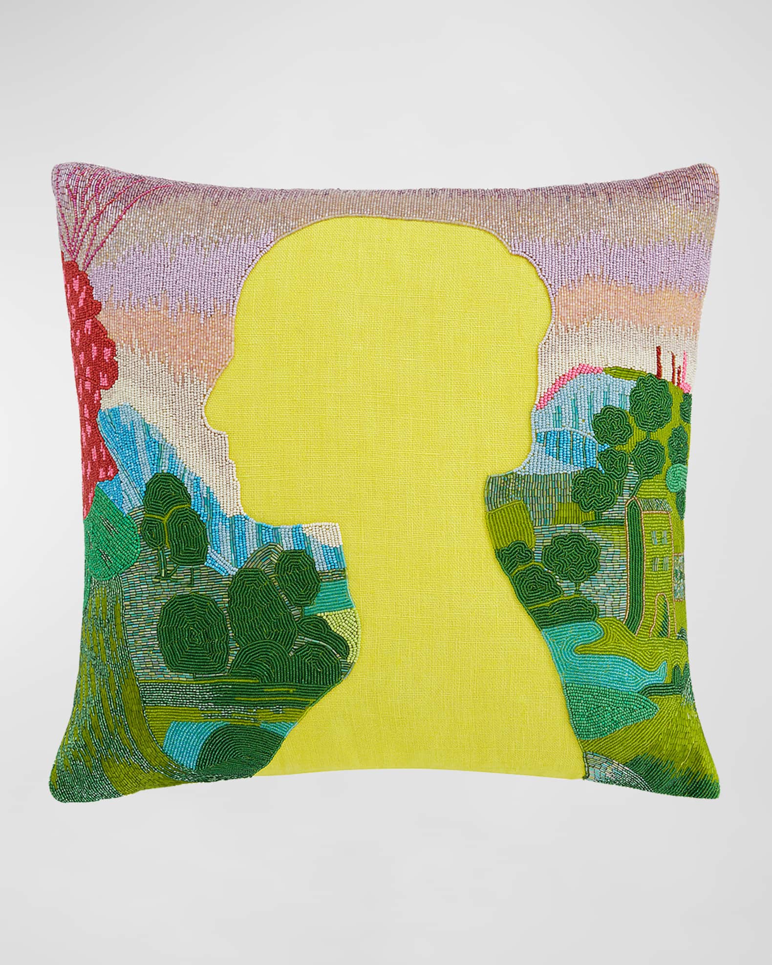 Renaissance Landscape Beaded Pillow, 20" Square 0