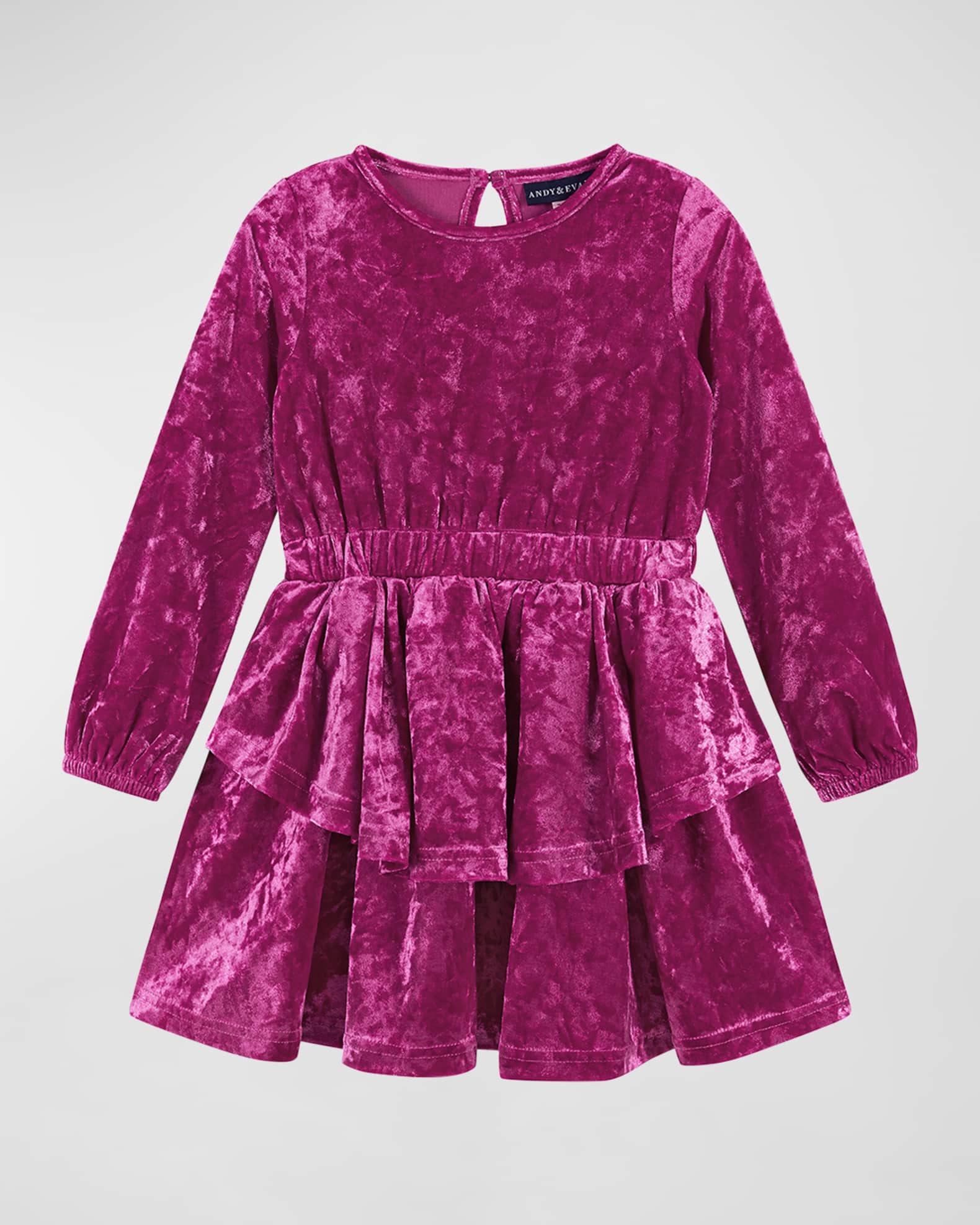Andy & Evan Girl's Velvet Ruffle Trim Dress, Size 2T-6X