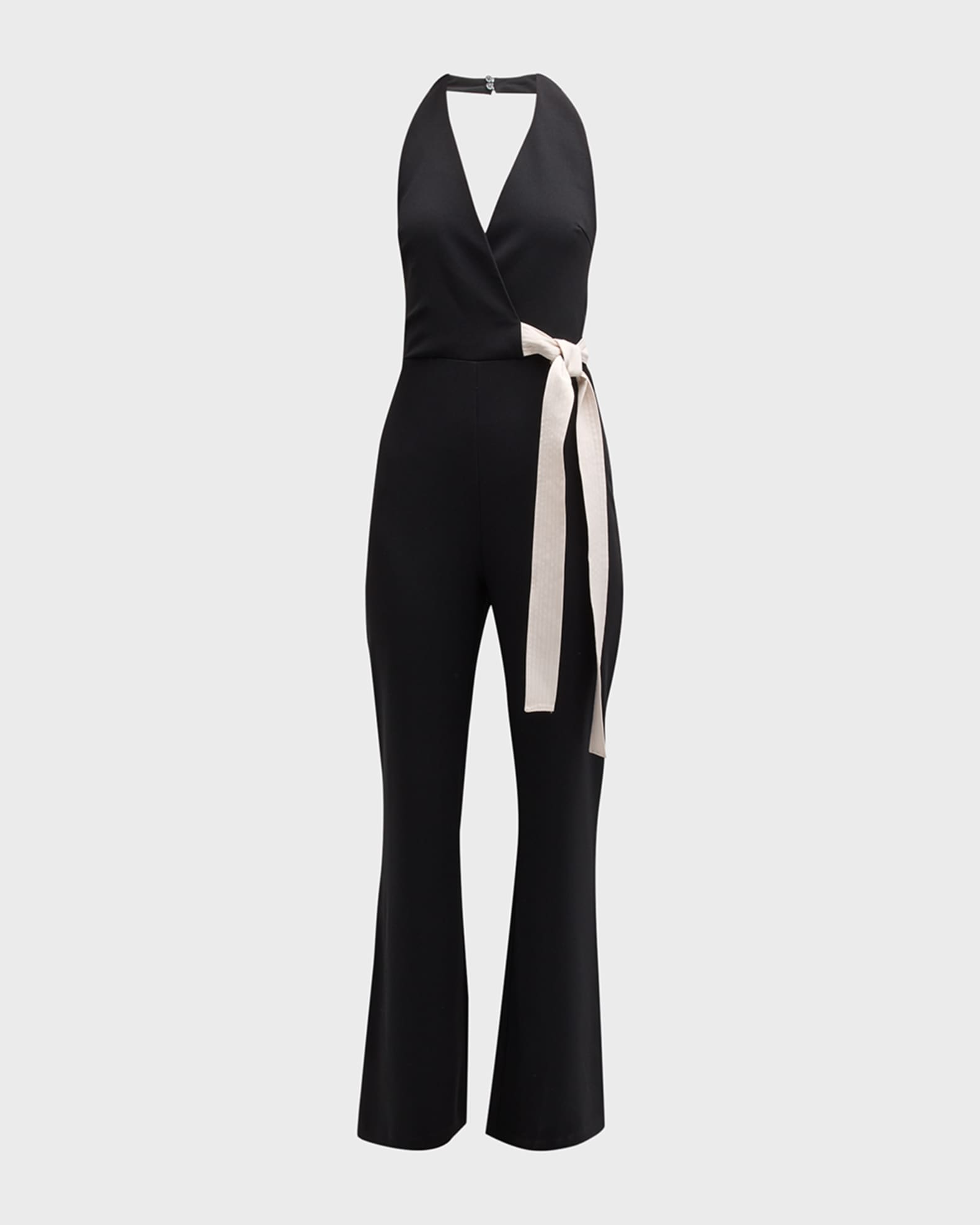 PINKO Ramificazione ContrastBow Sleeveless Flared Jumpsuit Neiman Marcus