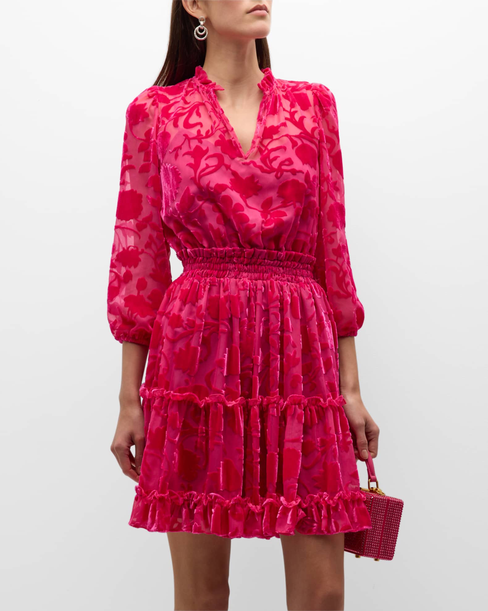 Shoshanna Arlene Tiered Velvet Burnout Mini Dress | Neiman Marcus
