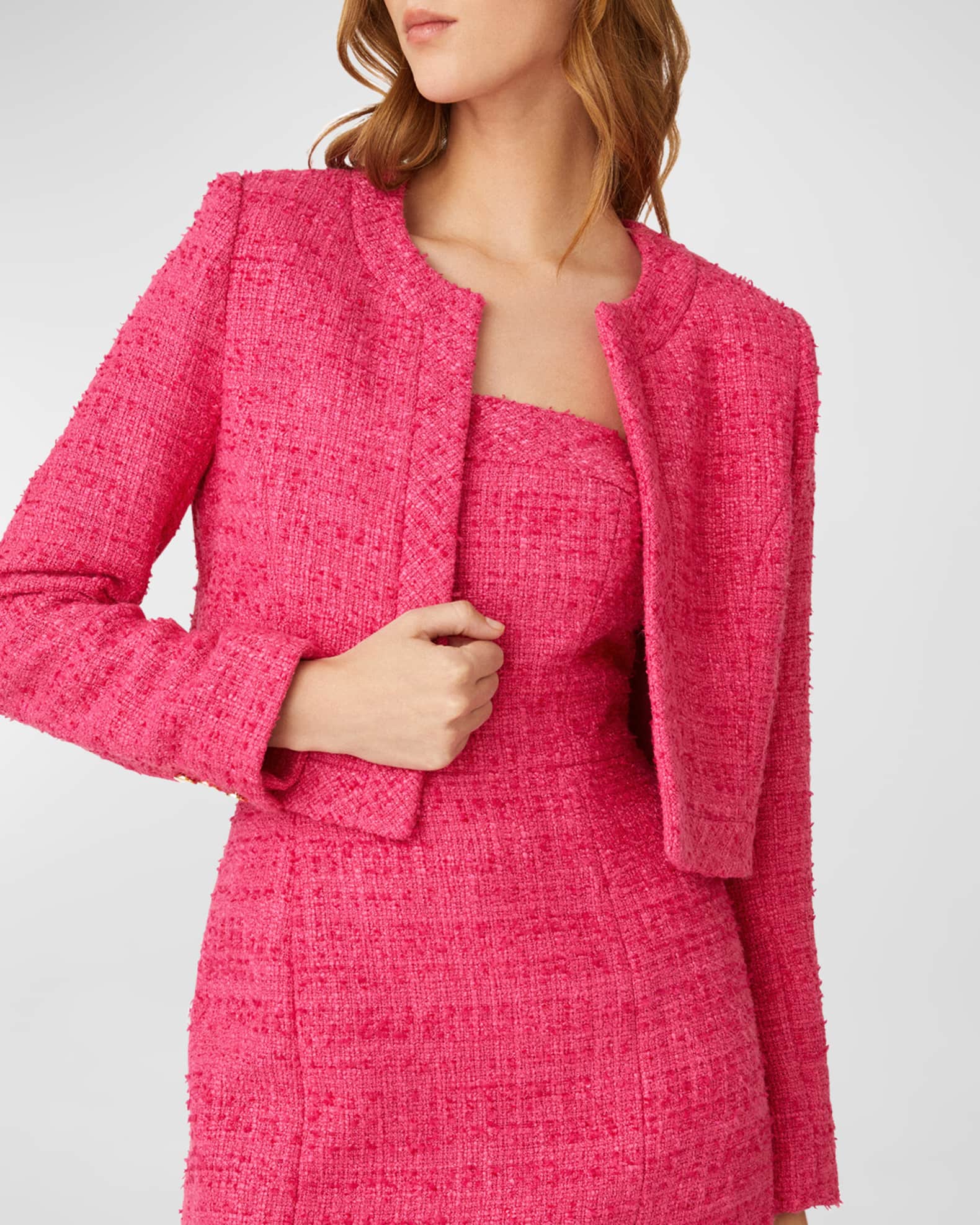 Raw Hem Open Front Tweed Jacket