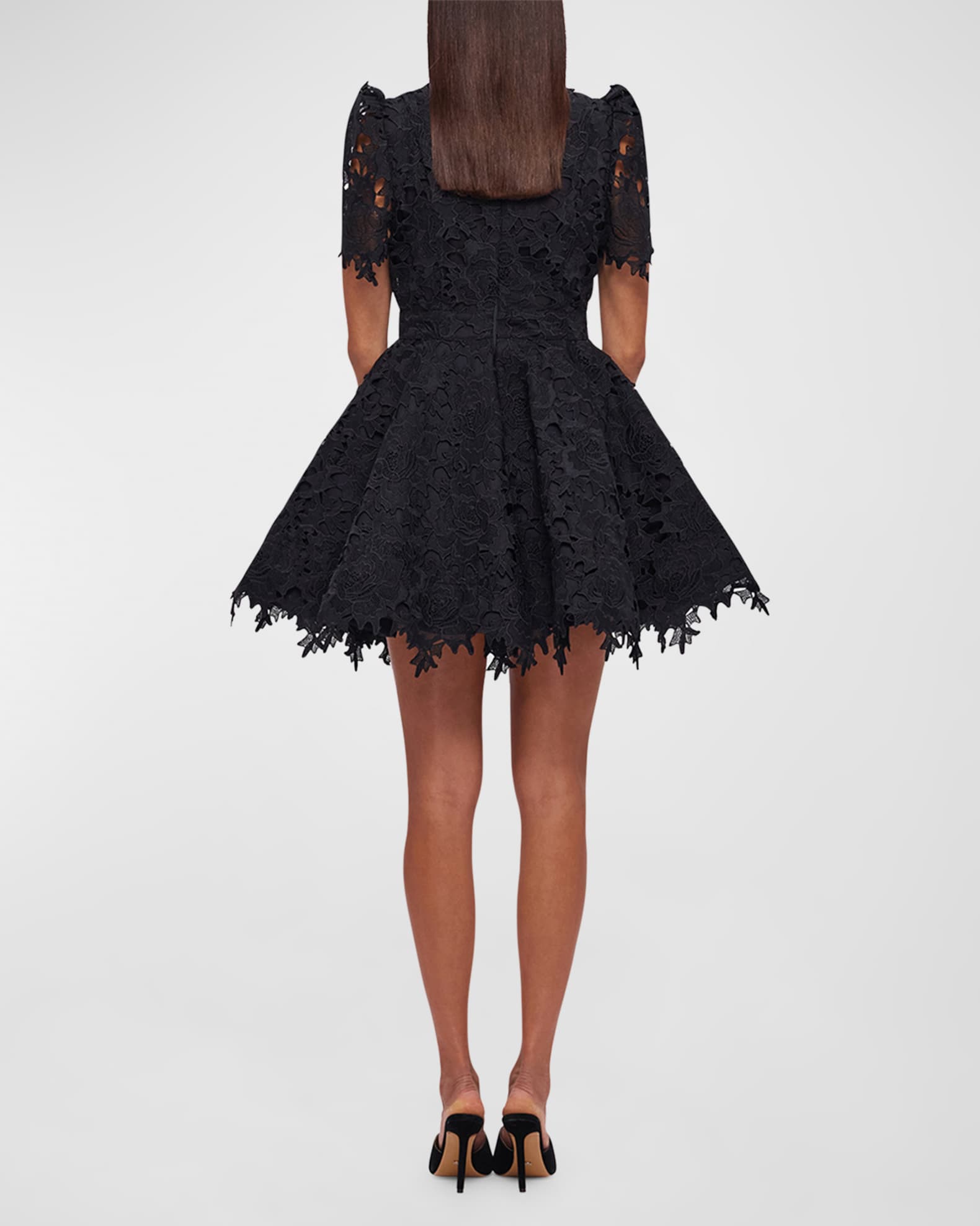 Elise Puff Sleeve Lace Fit Flare Mini Dress