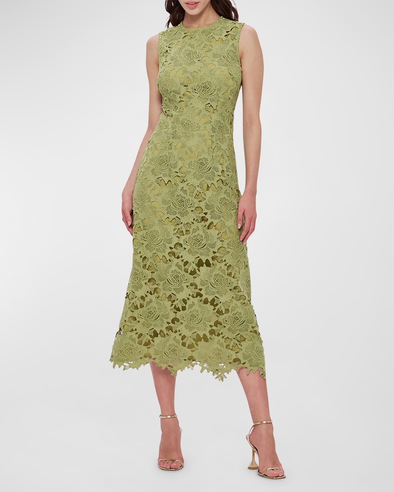 LEO LIN Serena Sleeveless Lace A-Line Midi Dress | Neiman Marcus