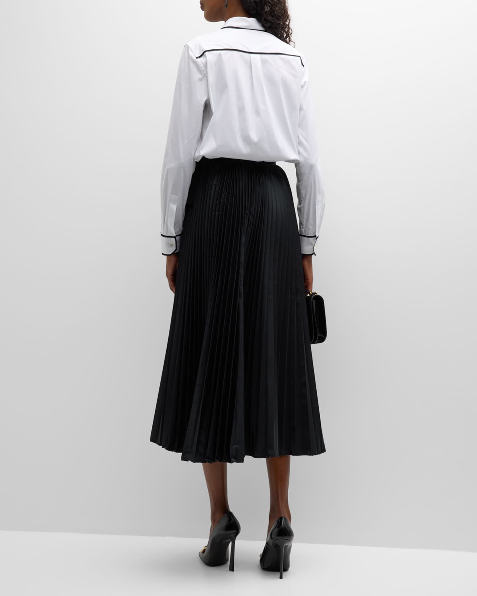 Sara Roka Makaila Pleated-Back Plaid Midi Skirt | Neiman Marcus