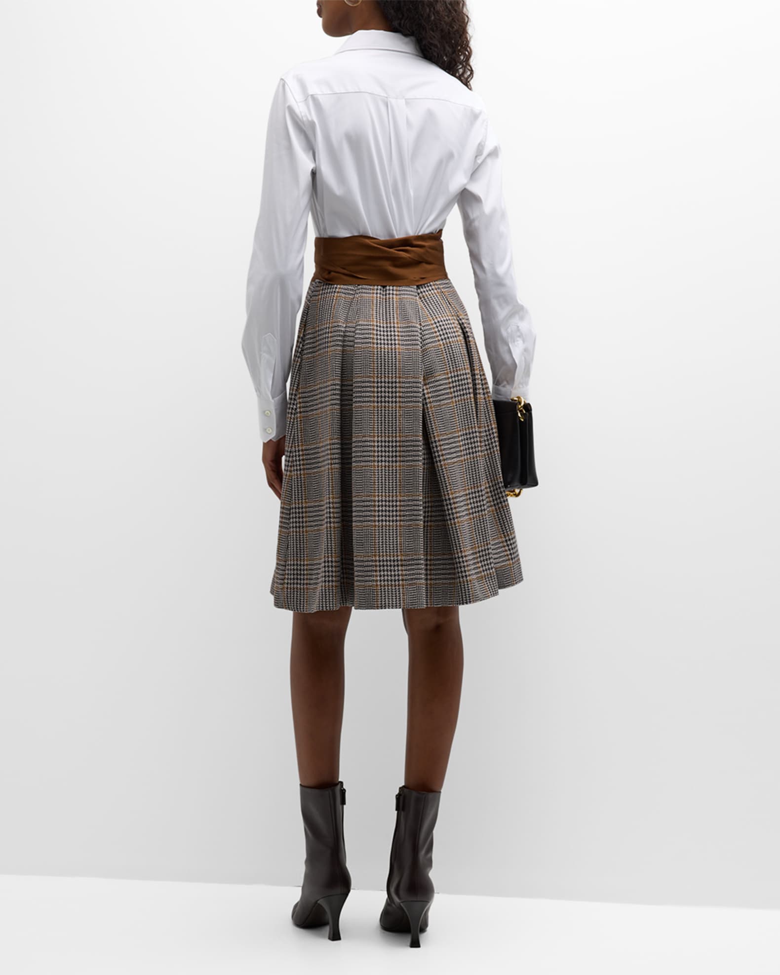Sara Roka Maxine Pleated Plaid-Print Midi Shirtdress | Neiman Marcus